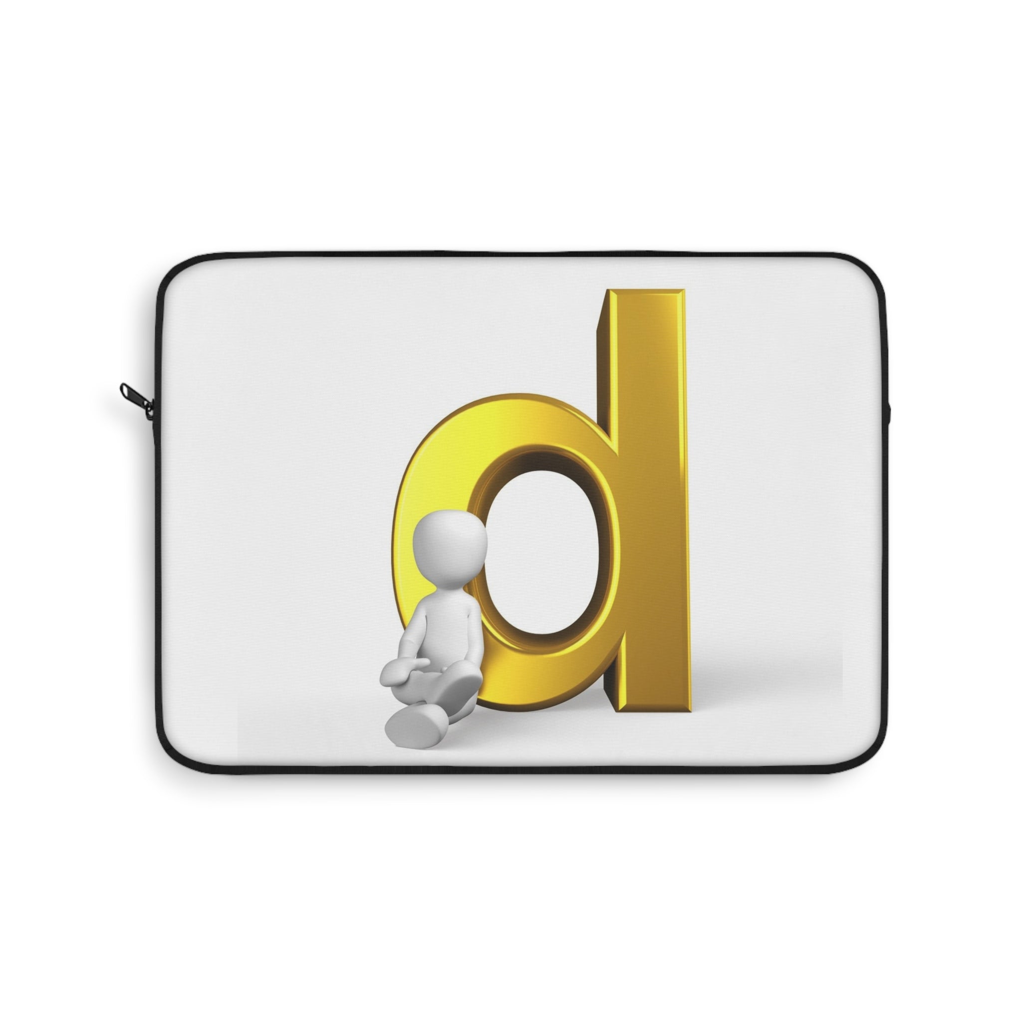 3D Gold Letter D with Sitting Figure Laptop Sleeve | Monogram Initial Accessory