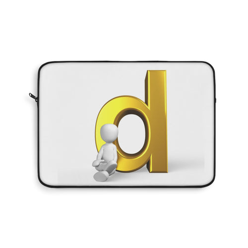 Housse d'ordinateur portable avec lettre D dorée en 3D et figurine assise | Accessoire monogramme initial