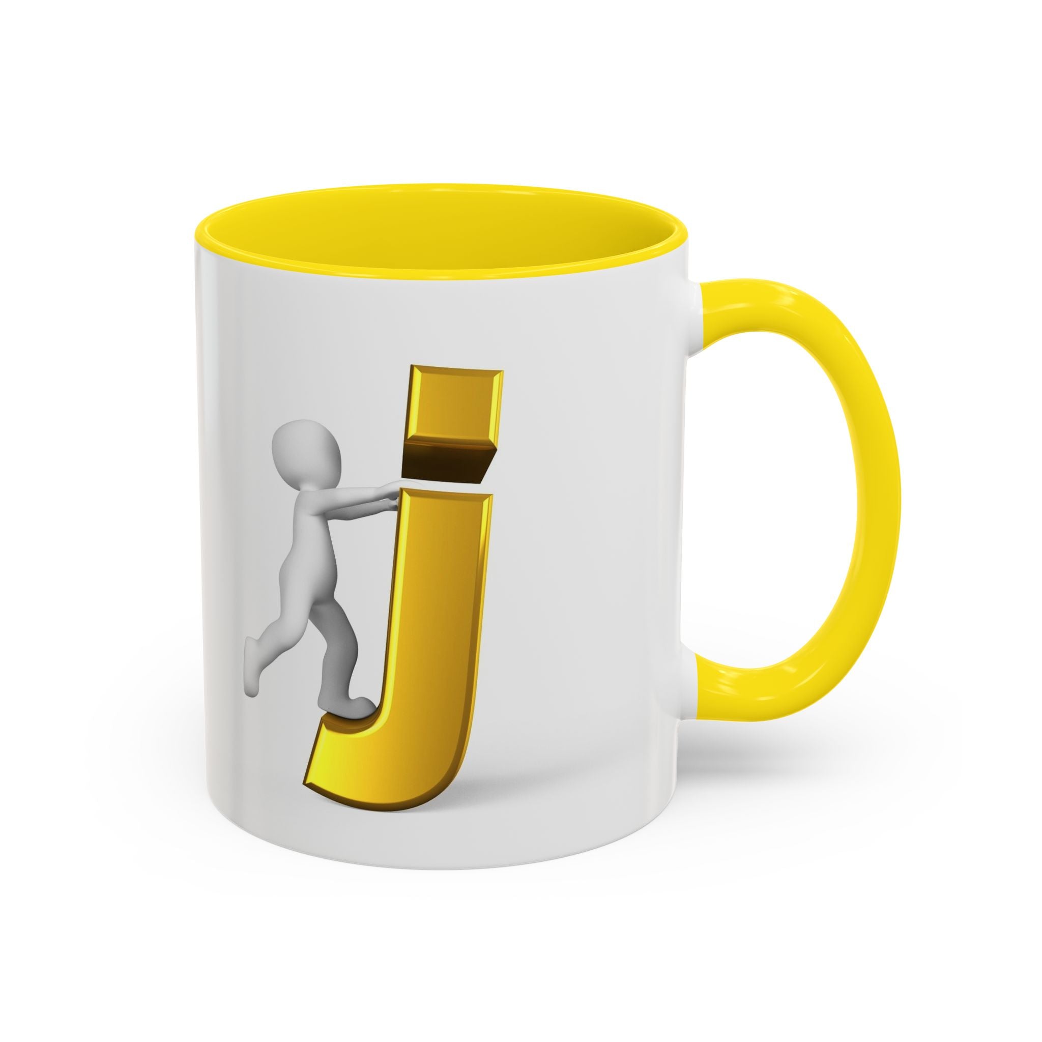 Tasse avec figurine 3D bâton poussant la lettre J dorée | Tasse à café