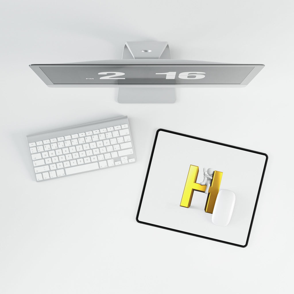 Gold Letter H with Climbing Figure Desk Mat | Alphabet Initial Mouse Pad