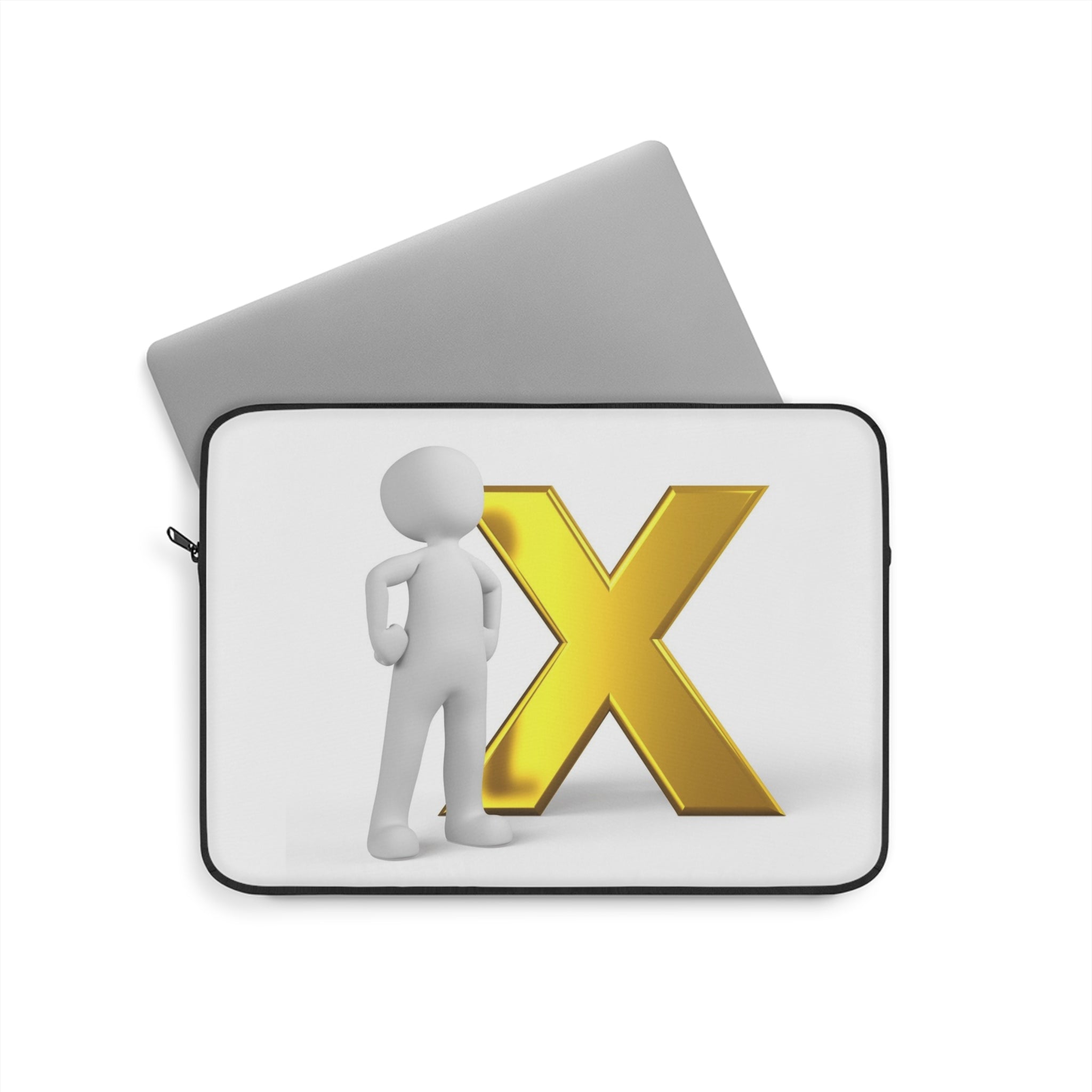 3D Stick Figure with Gold X Laptop Sleeve | Minimal Tech Design