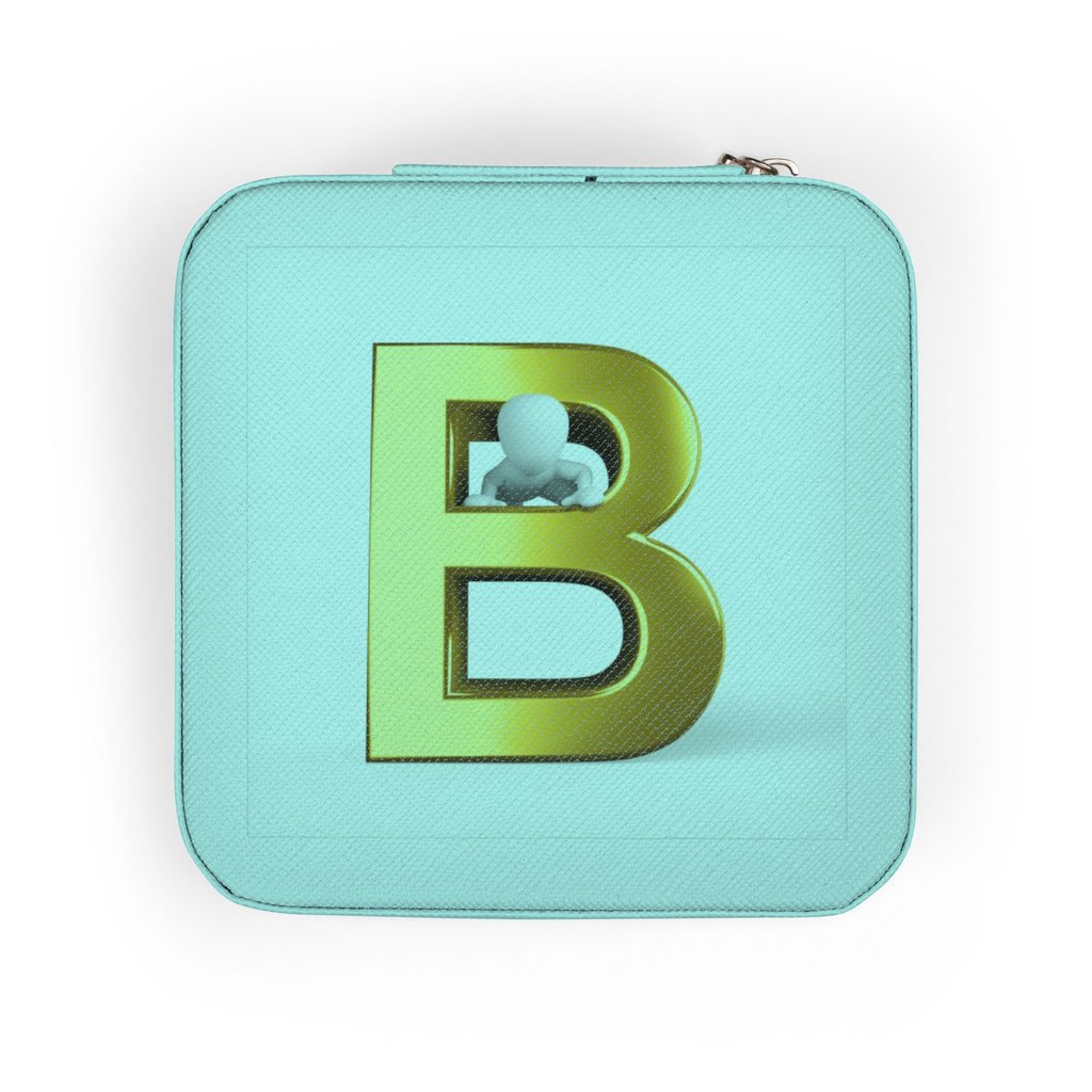 Gold Initial B Jewelry Travel Case | Compact Square Portable Organizer