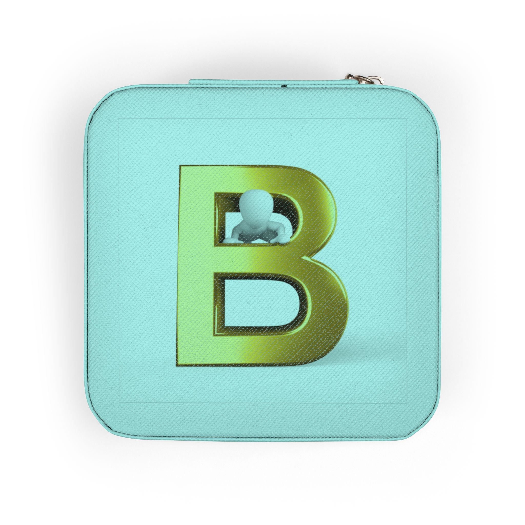 Gold Initial B Jewelry Travel Case | Compact Square Portable Organizer