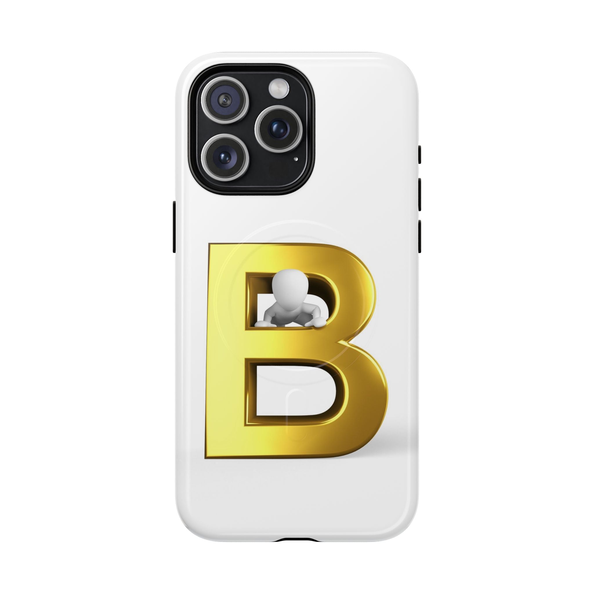Coque de téléphone 3D Lettre B dorée | Coque magnétique résistante
