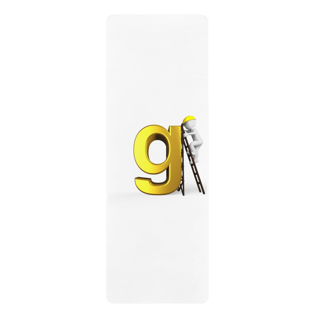 Gold Letter G with Worker Illustration Rubber Yoga Mat | Alphabet Initial Monogram