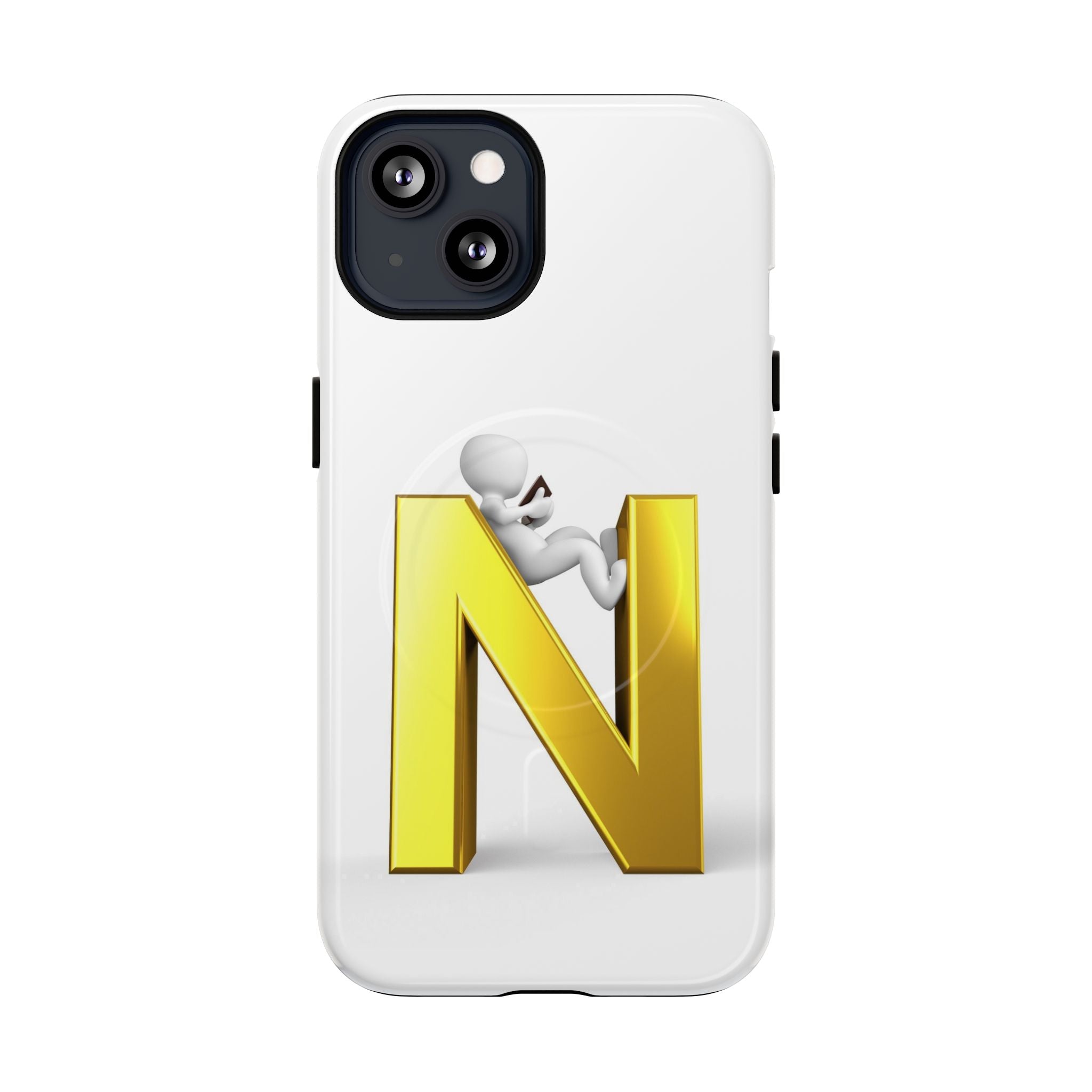 Coque de téléphone en or, lettre N, figure 3D | Coque magnétique robuste