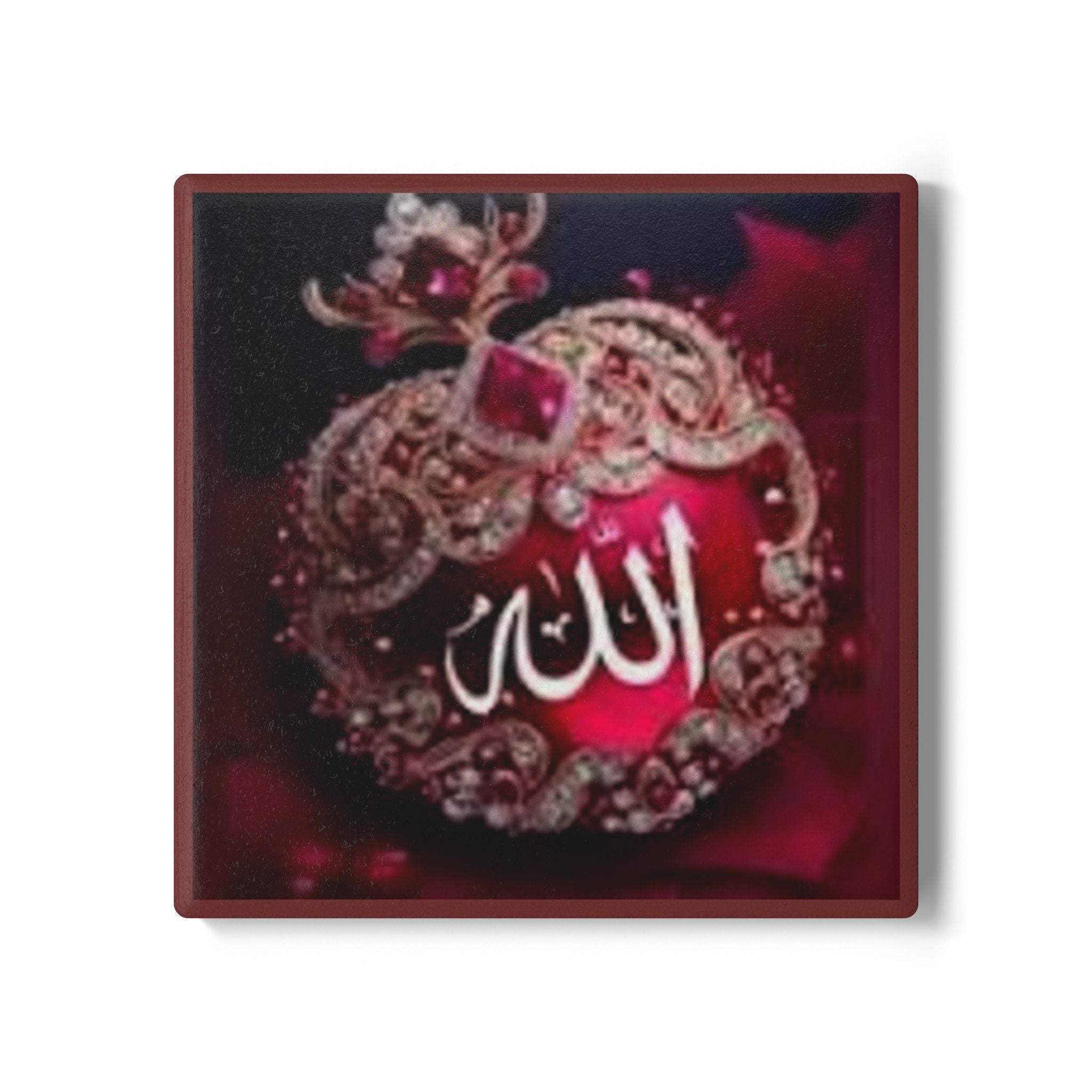 Arabic Calligraphy Allah Ornament Ceramic Coaster | Islamic Crescent Jewel Design