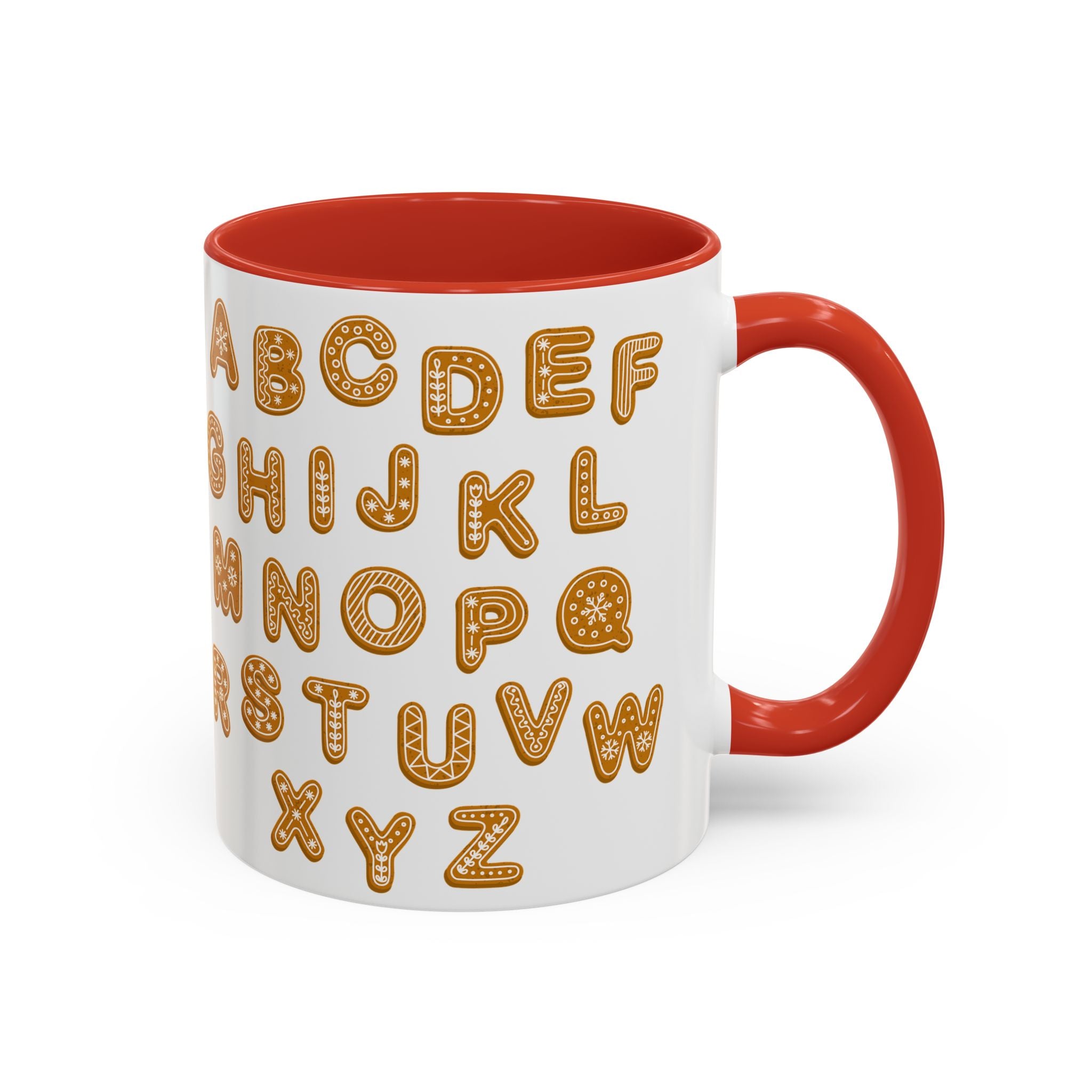 Lebkuchen-Alphabet-Tasse Akzent-Kaffeetasse | Keksbuchstaben-Muster