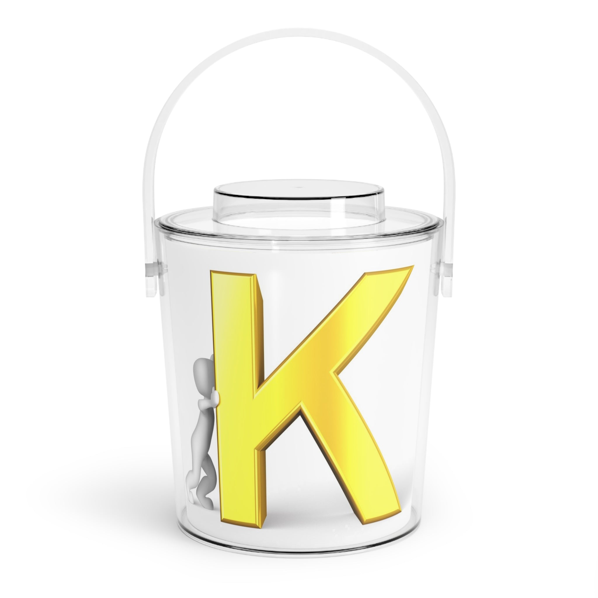 Gold Letter K Monogram Ice Bucket with Tongs | Personalized Initial Drink Cooler