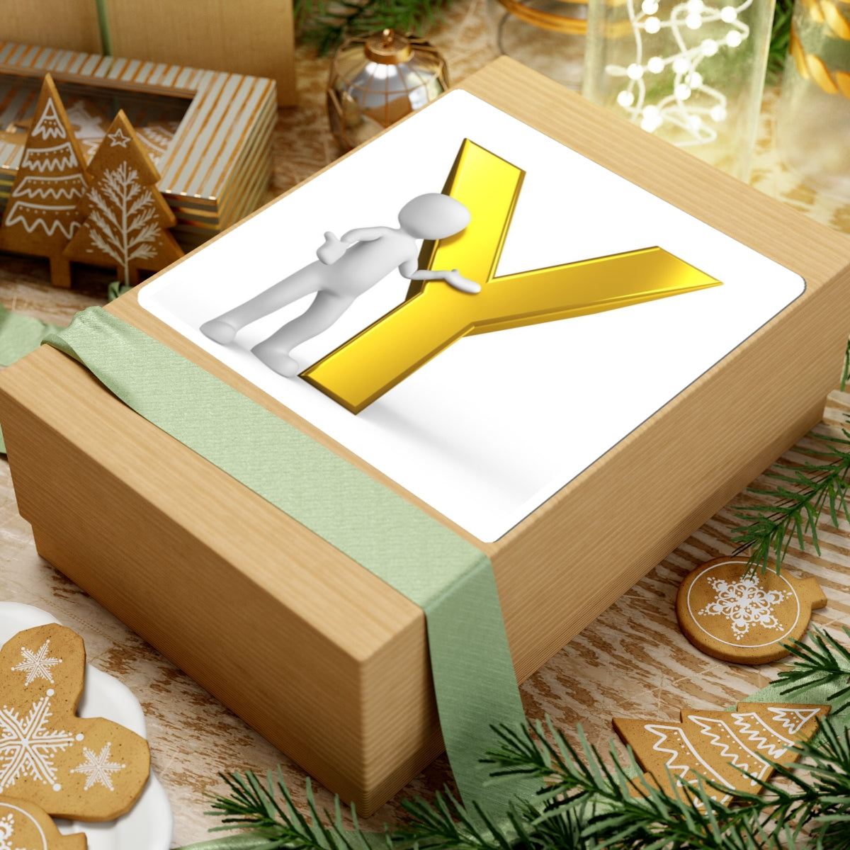 Gold Letter Y with 3D Figure Sticker | Kiss-Cut Sticker