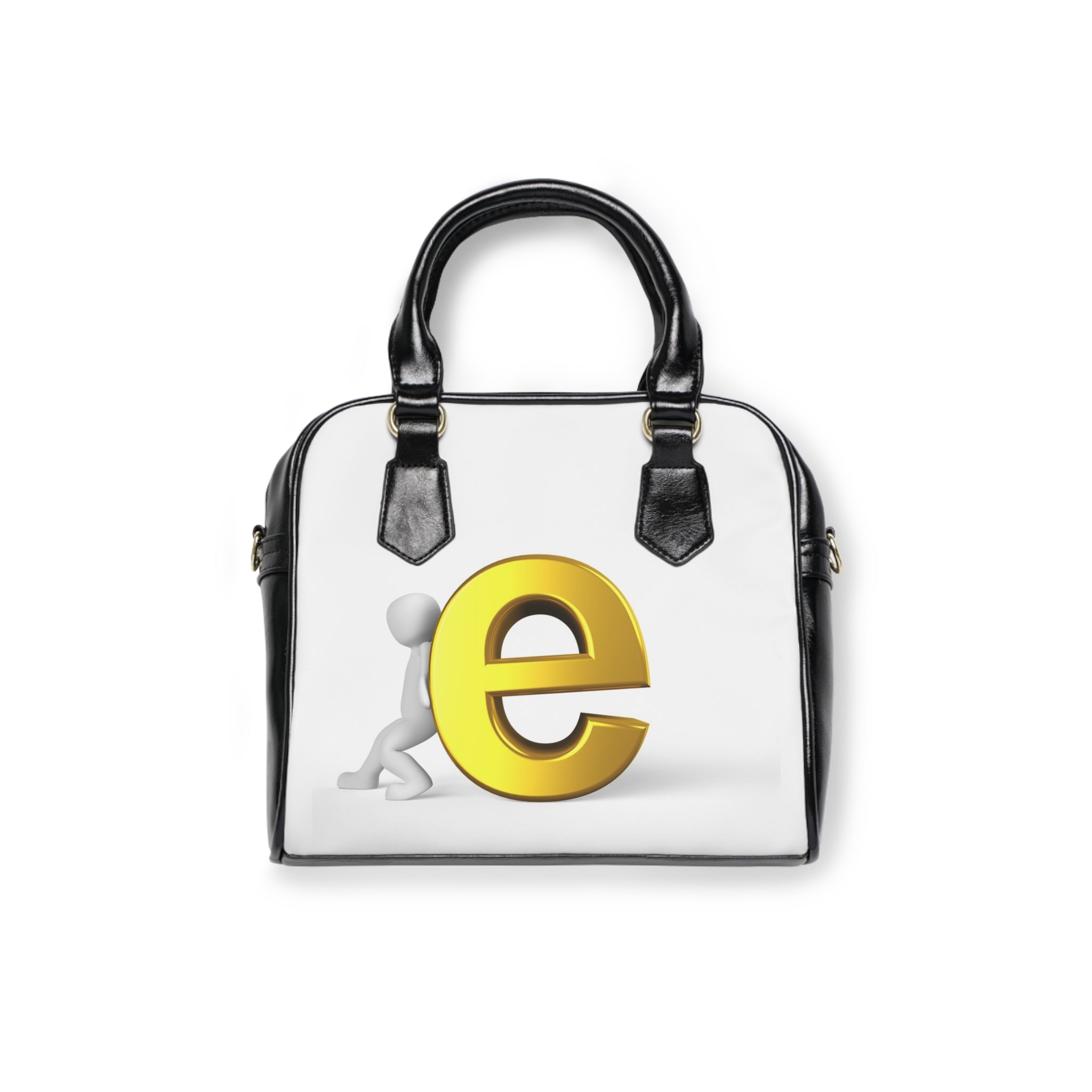 3D Person Pushing Gold Letter e Shoulder Handbag | Monogram Initial Purse