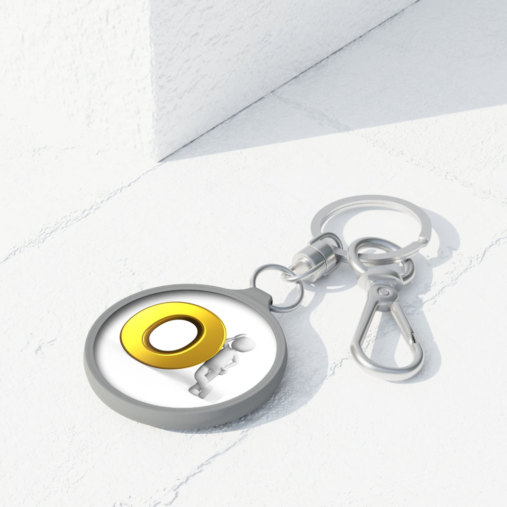 Gold letter O 3D Figure Keyring Tag | Round Metal Keychain