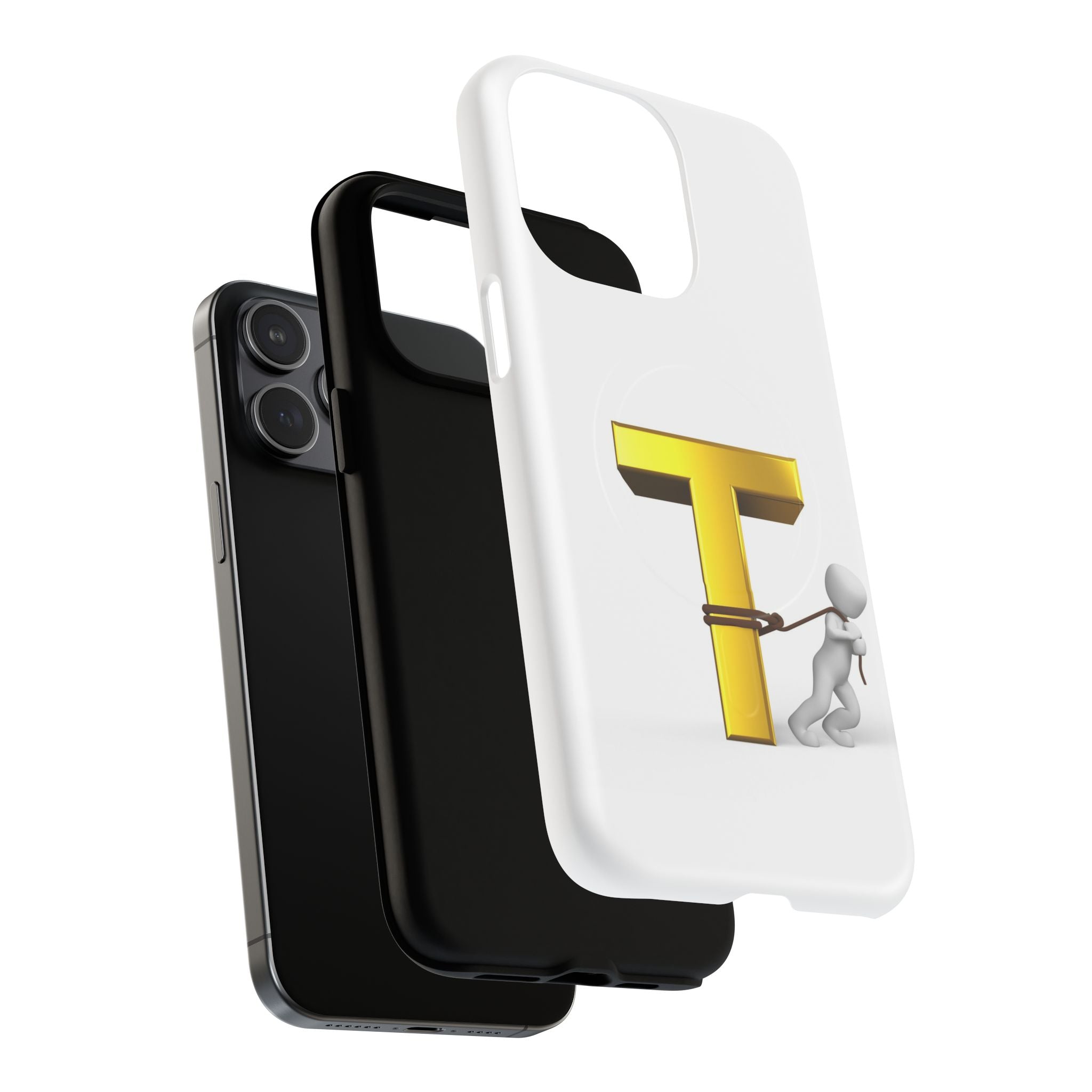 Gold Letter T with Tugging Figure phone case | Magnetic Tough Case