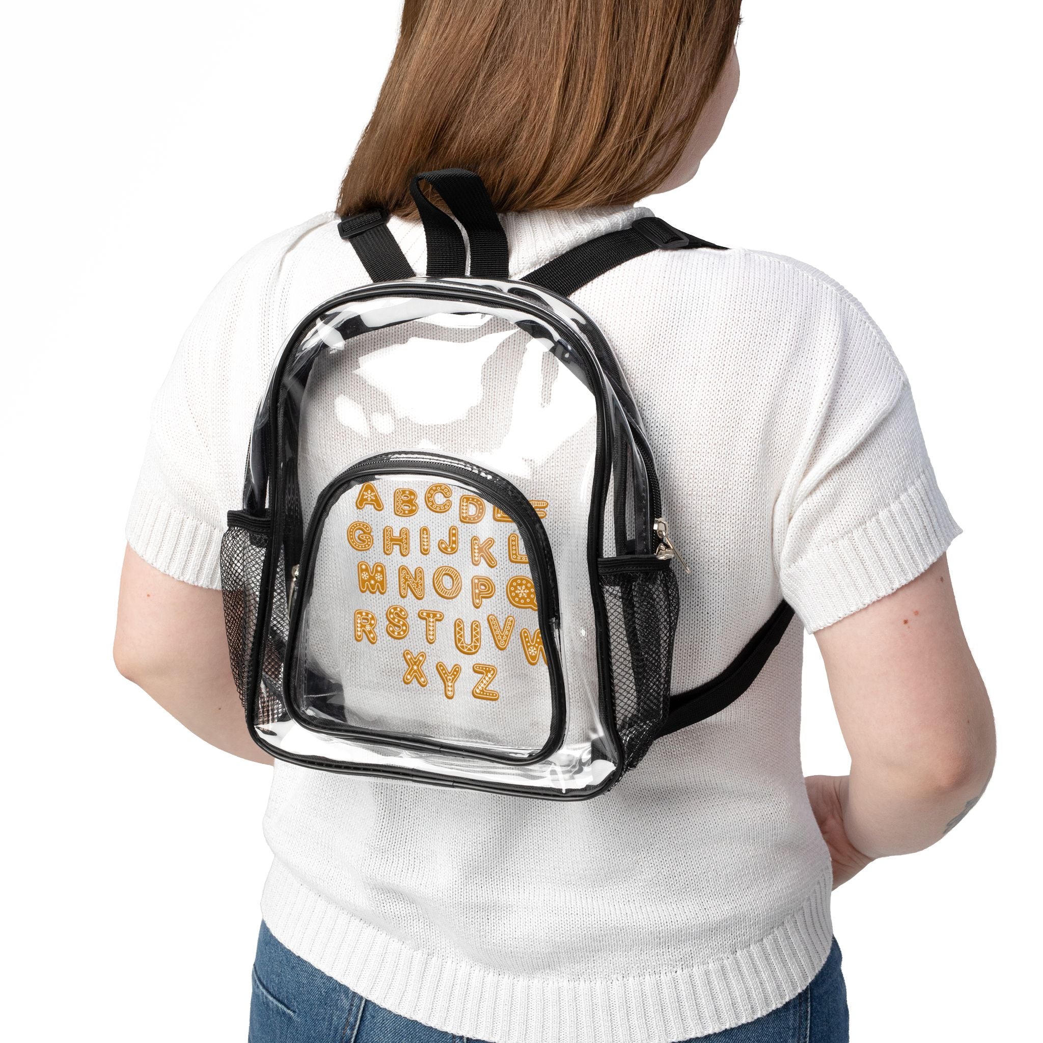 Gold Letter Pattern Clear Stadium Backpack | Transparent School Bag