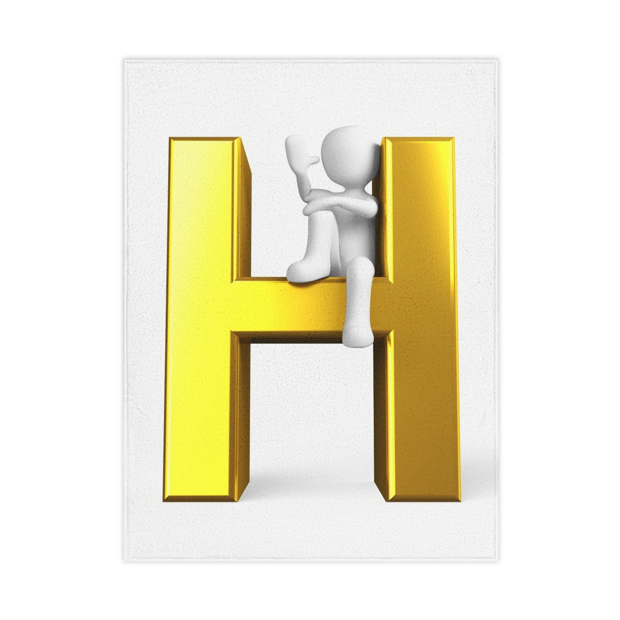 Gold Letter H with 3D Stick Figure Toddler Blanket | Personalized Nursery Decor