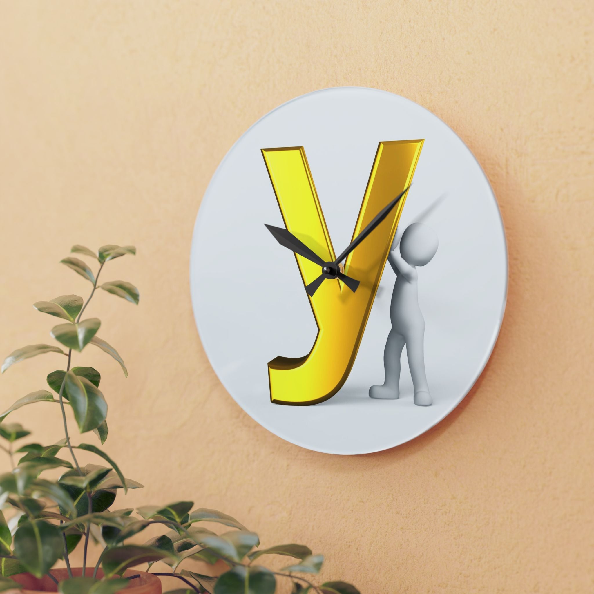 Golden Letter Y with 3D Figure Wall Clock | Alphabet Initial Home Decor