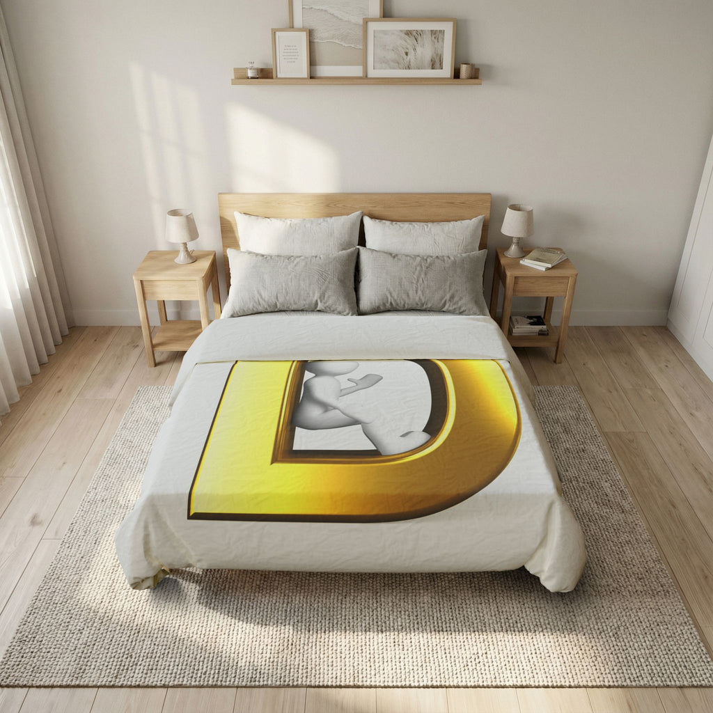 Gold Letter D Monogram Duvet | Initial Bedding, Personalized Alphabet Cover