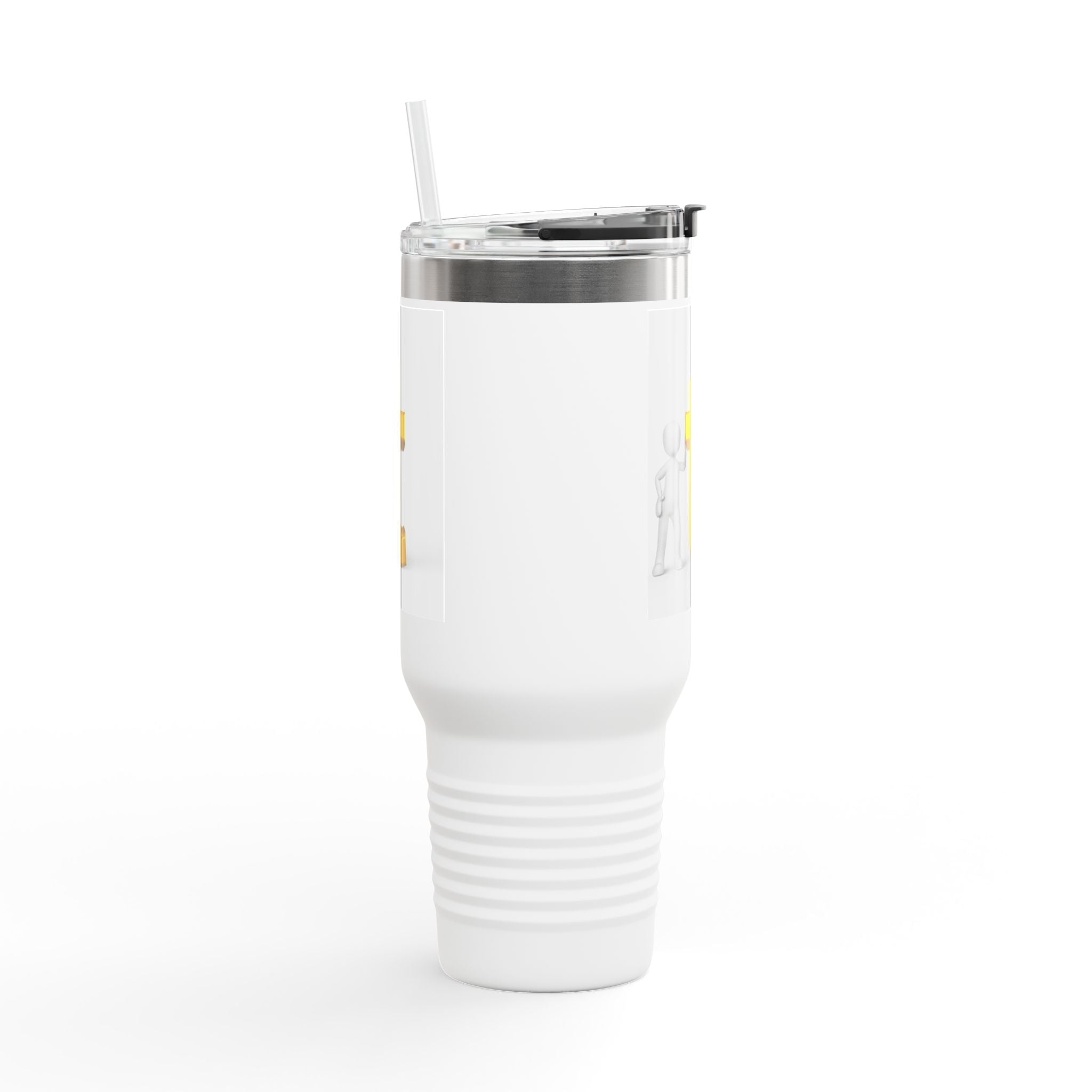 Gobelet de voyage isotherme de 40 oz avec bonhomme allumette en 3D et lettre T dorée | Grand gobelet