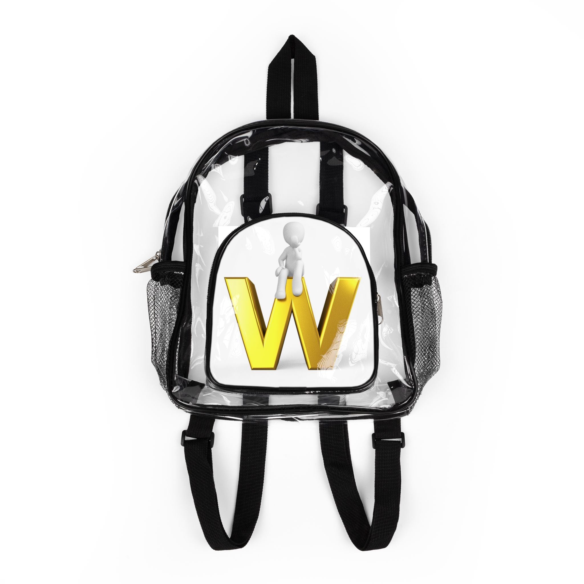 Gold W Letter Logo Clear Stadium Backpack | Transparent School Bag