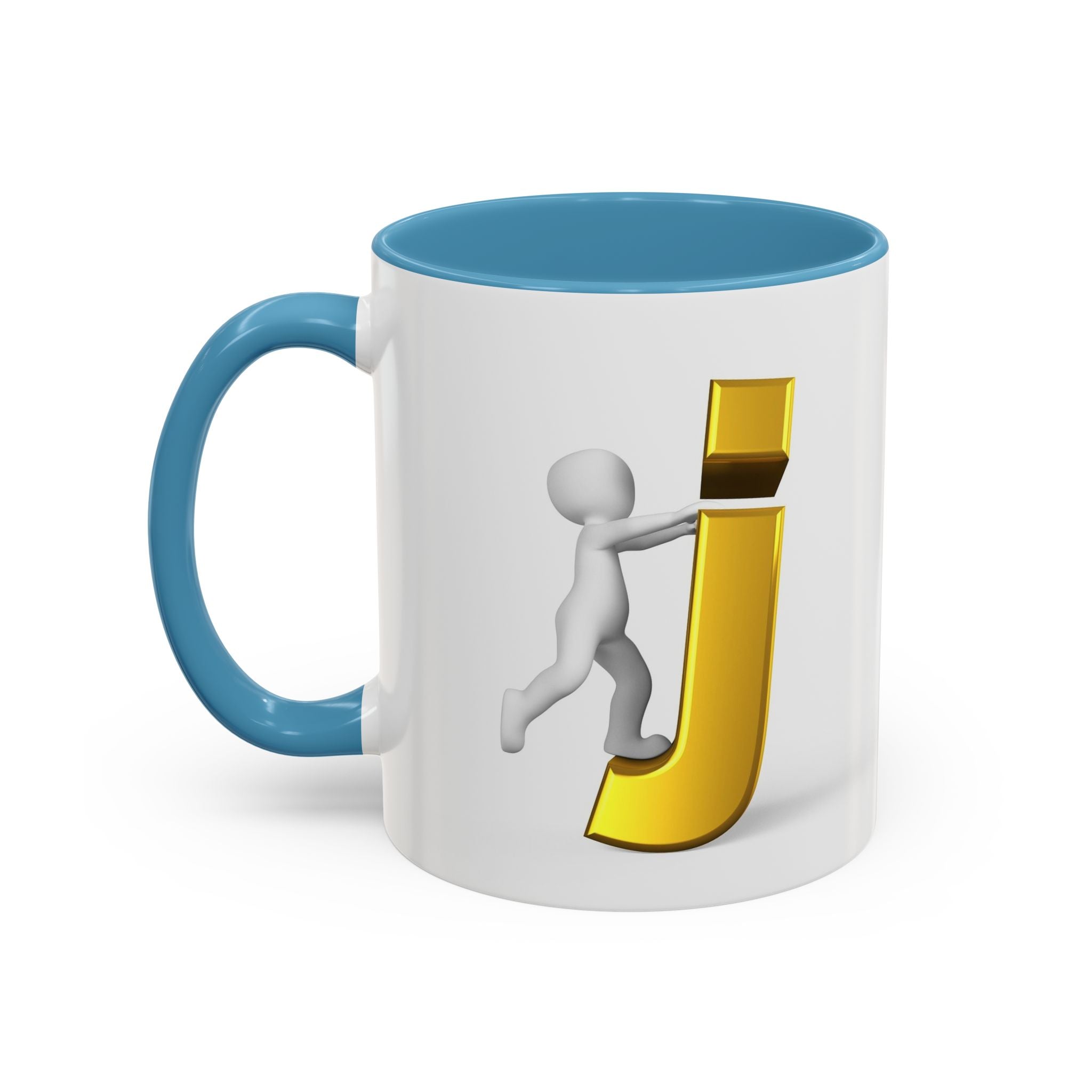 Tasse avec figurine 3D bâton poussant la lettre J dorée | Tasse à café