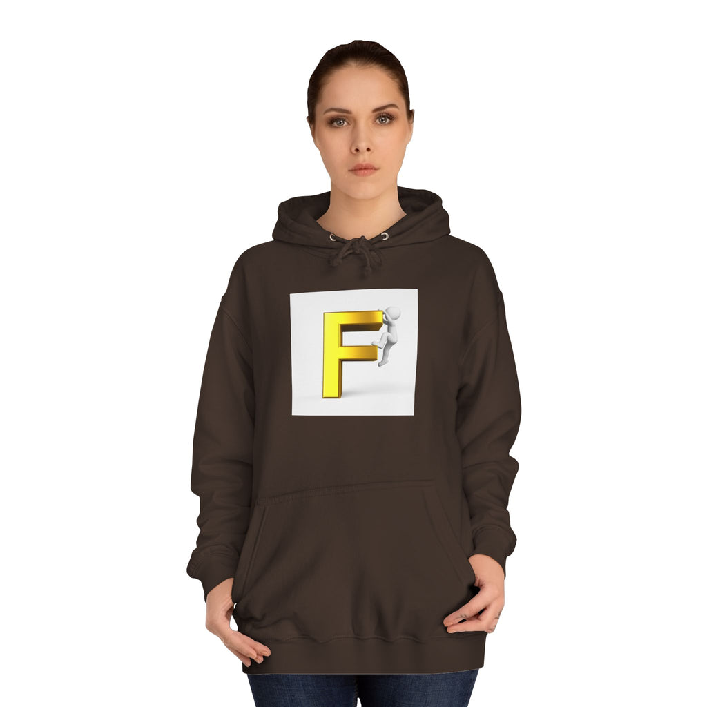 3D Gold Letter F Hoodie | Climbing Figurine Letterman Style