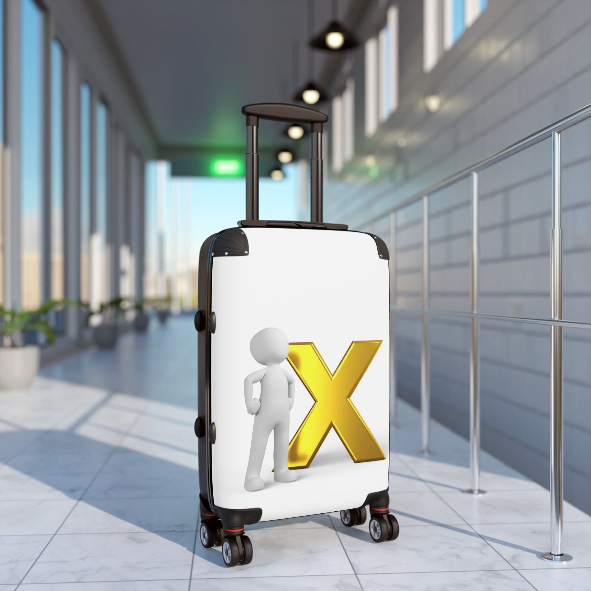 3D Stick Figure with Gold X Suitcase | Personalized Luggage Sticker
