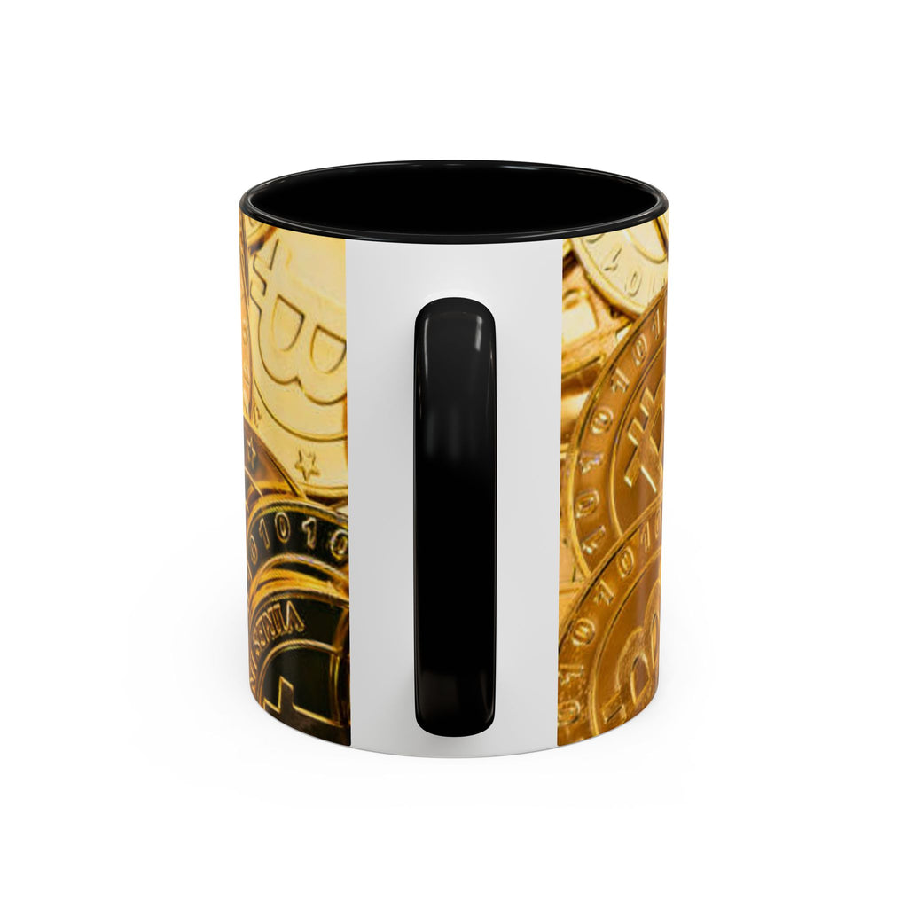 Bitcoin Coin Pattern Accent Coffee Mug | Cryptocurrency Coffee Mug