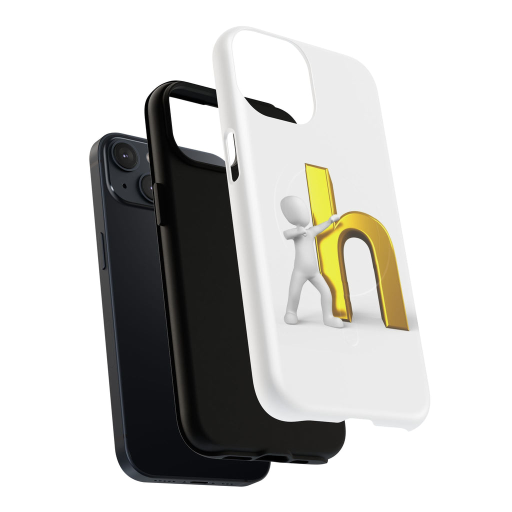 3D Person Pushing Gold Letter h Phone Case | Tough Magnetic Case
