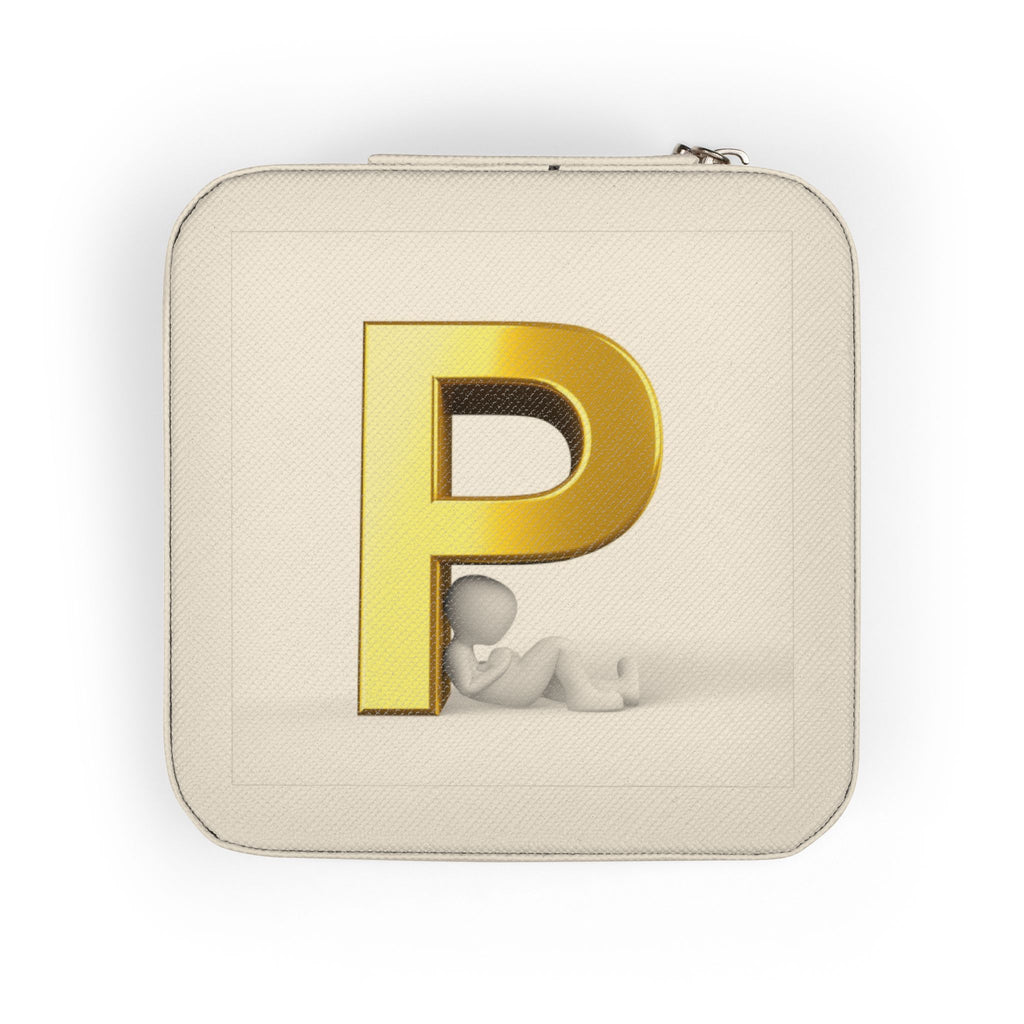 Gold Letter P Monogram Jewelry Travel Case | Compact Pink Square Organizer