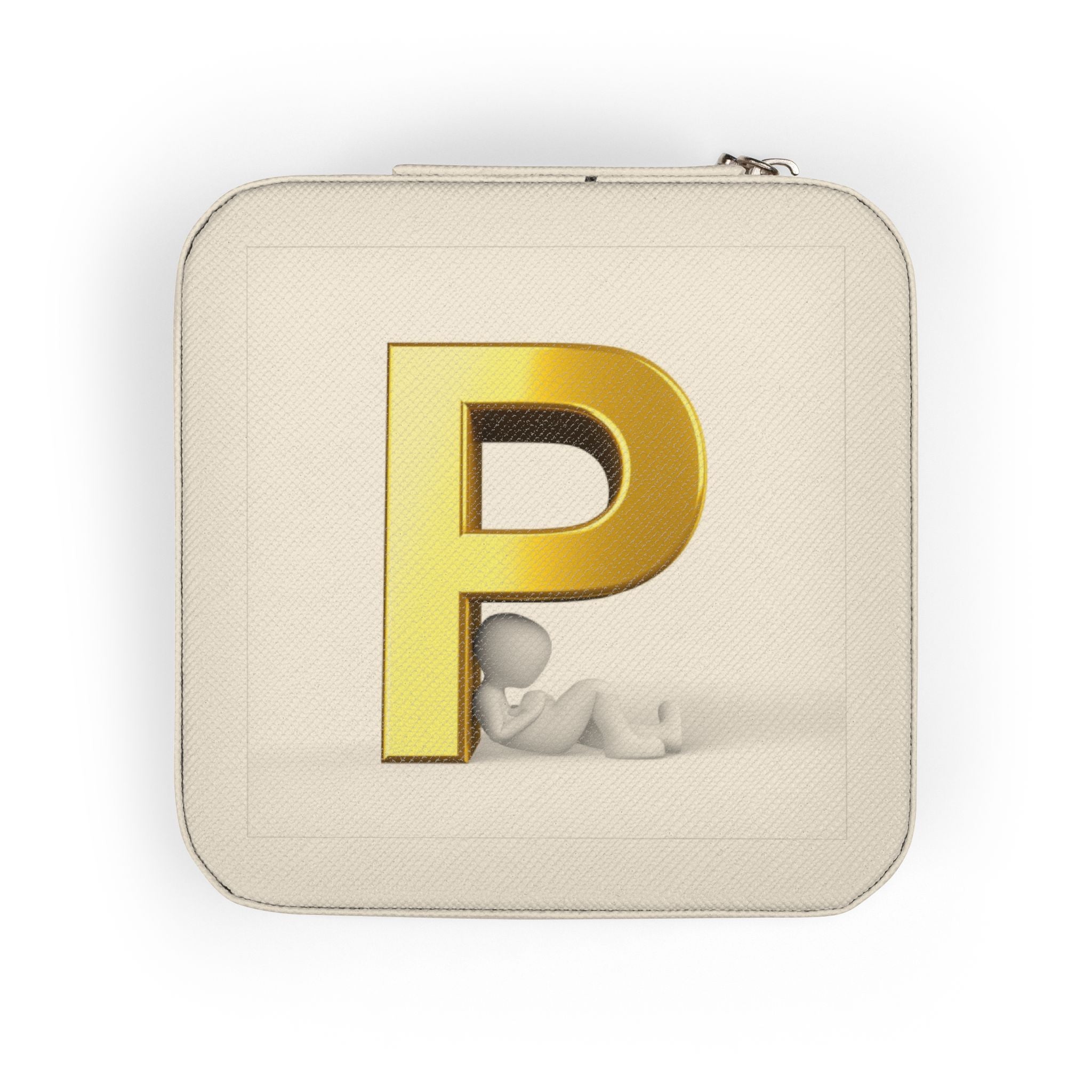 Gold Letter P Monogram Jewelry Travel Case | Compact Pink Square Organizer