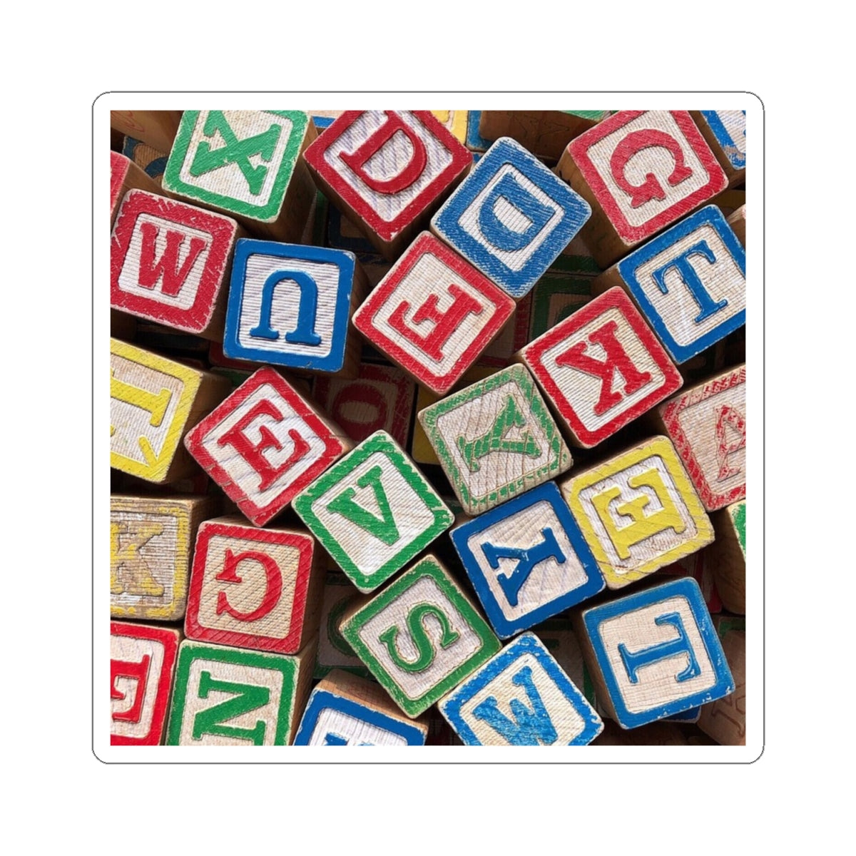 Autocollants découpés à la forme Motif Bloc Alphabet | Décalcomanie Lettre Jouet en Bois Rétro