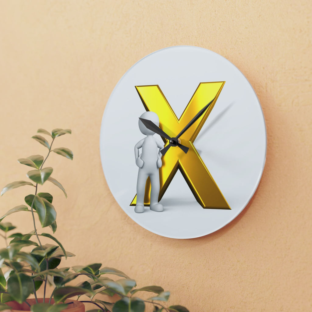 Gold Letter X with Figure Acrylic Wall Clock | Modern Initial Decor