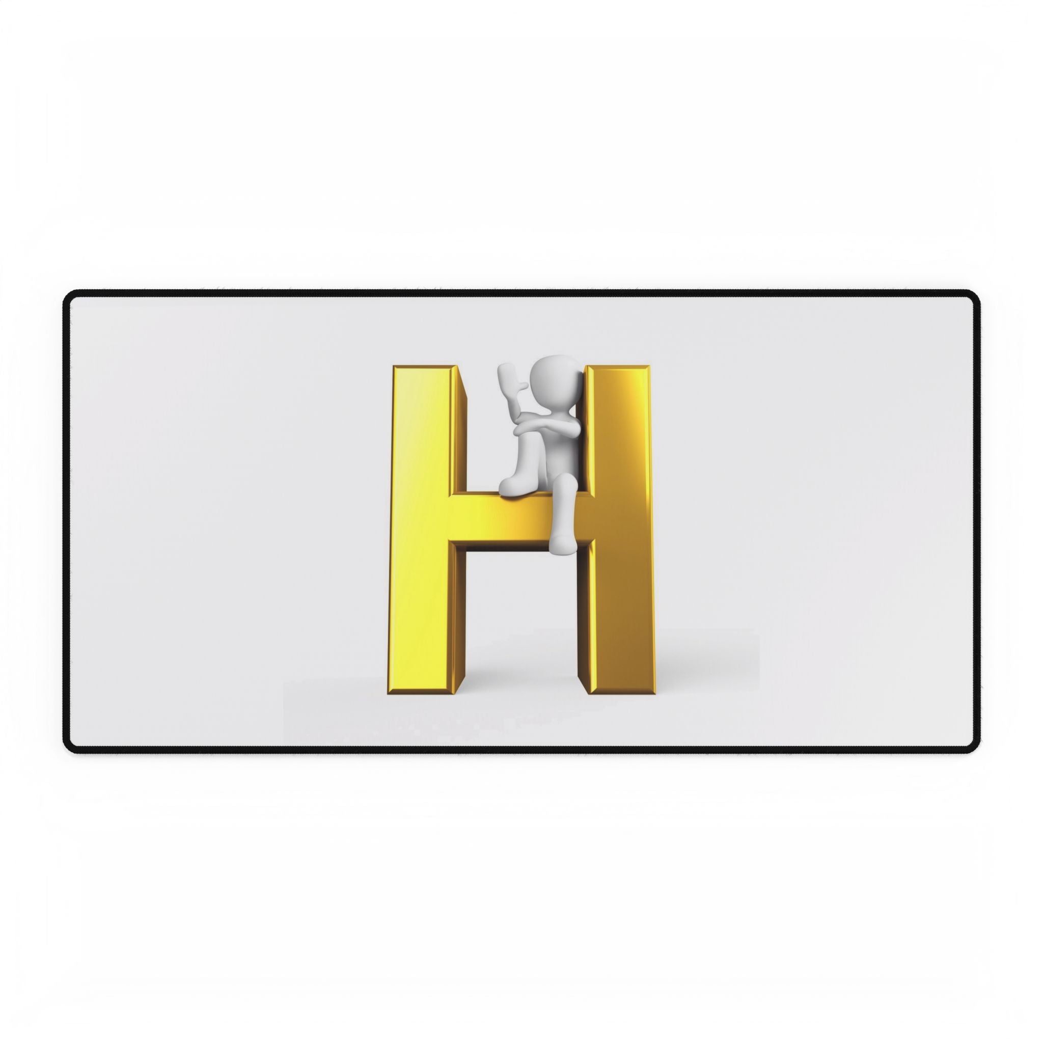 Schreibtischunterlage mit Goldbuchstabe H und Kletterfigur | Alphabet Initialen Mauspad