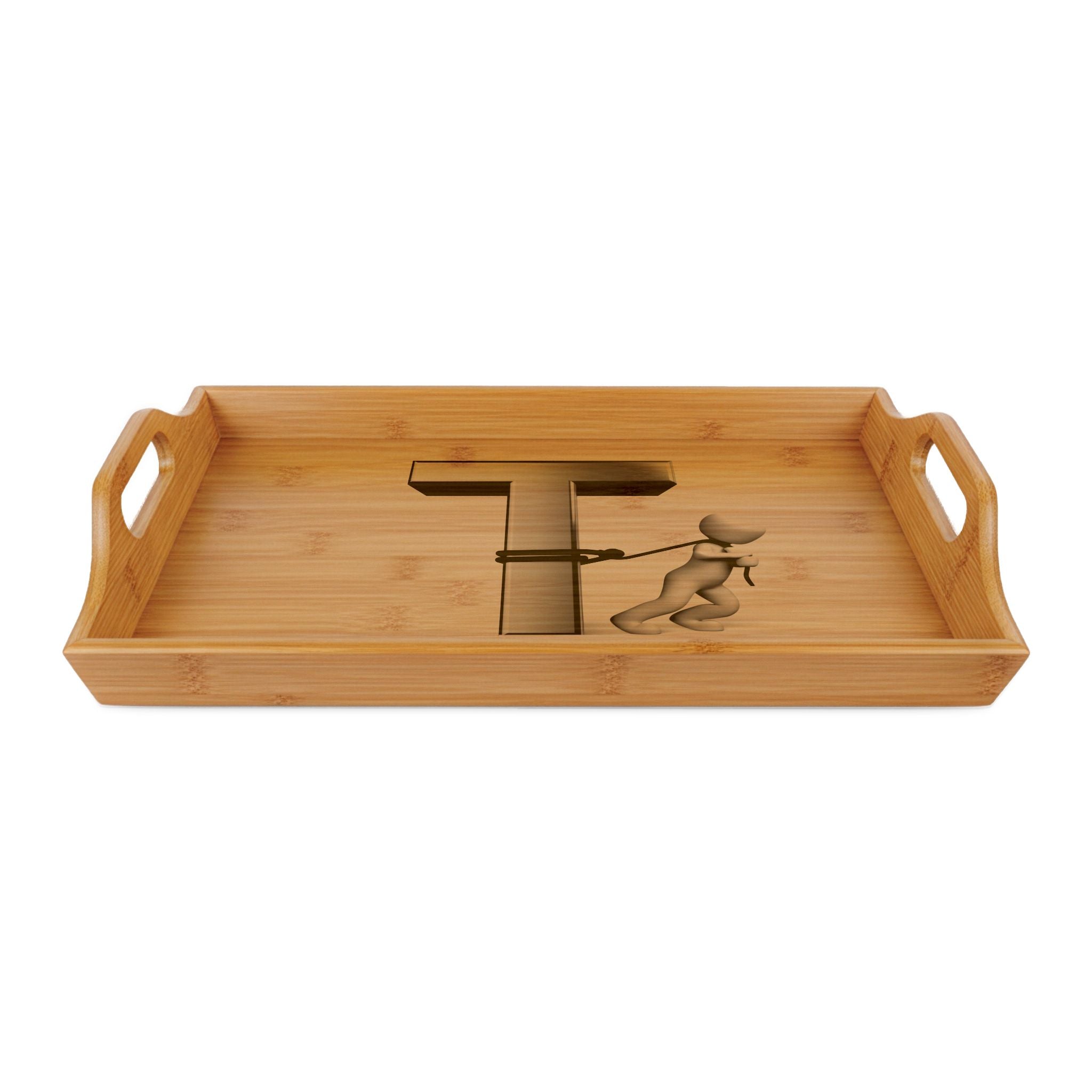 Monogram T Initial Engraved Bamboo Serving Tray | Personalized Letter Tray