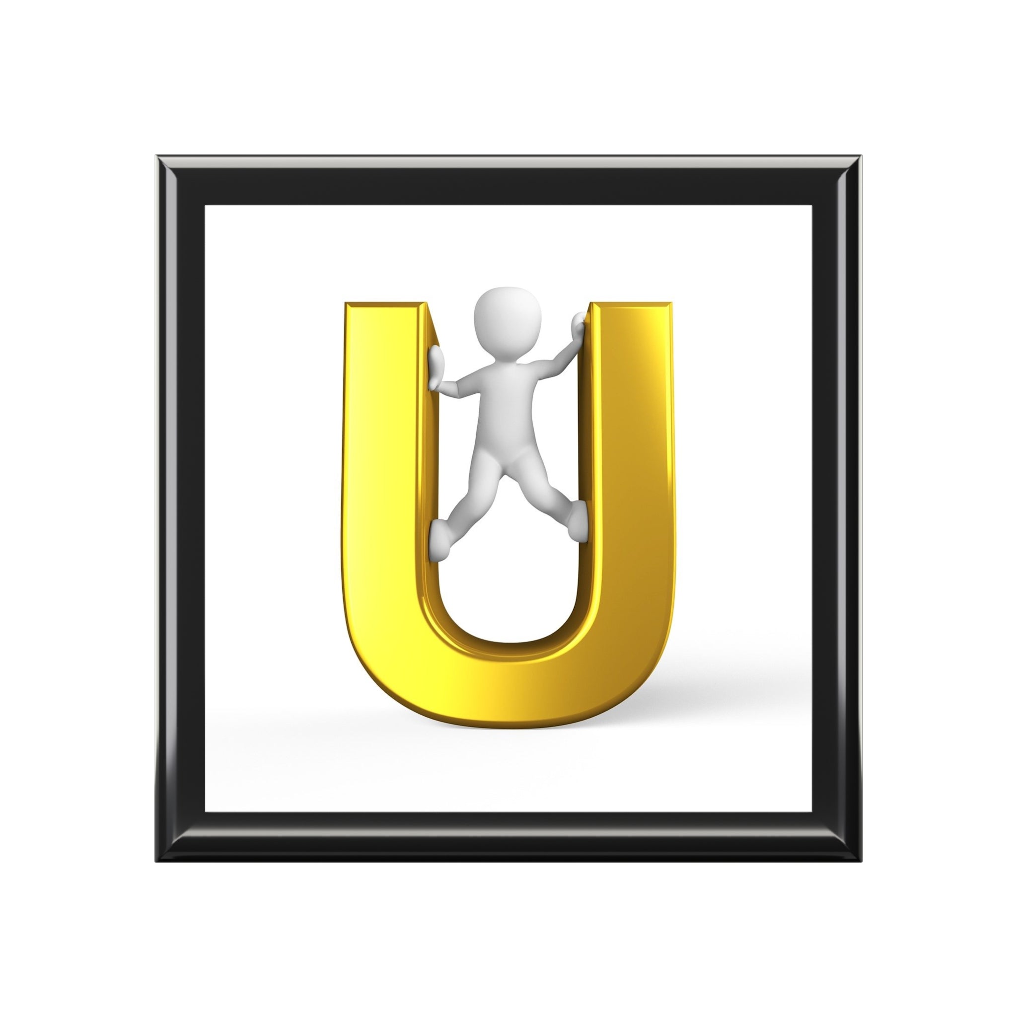 Gold Letter U Monogram Jewelry Box | Initial Keepsake Box