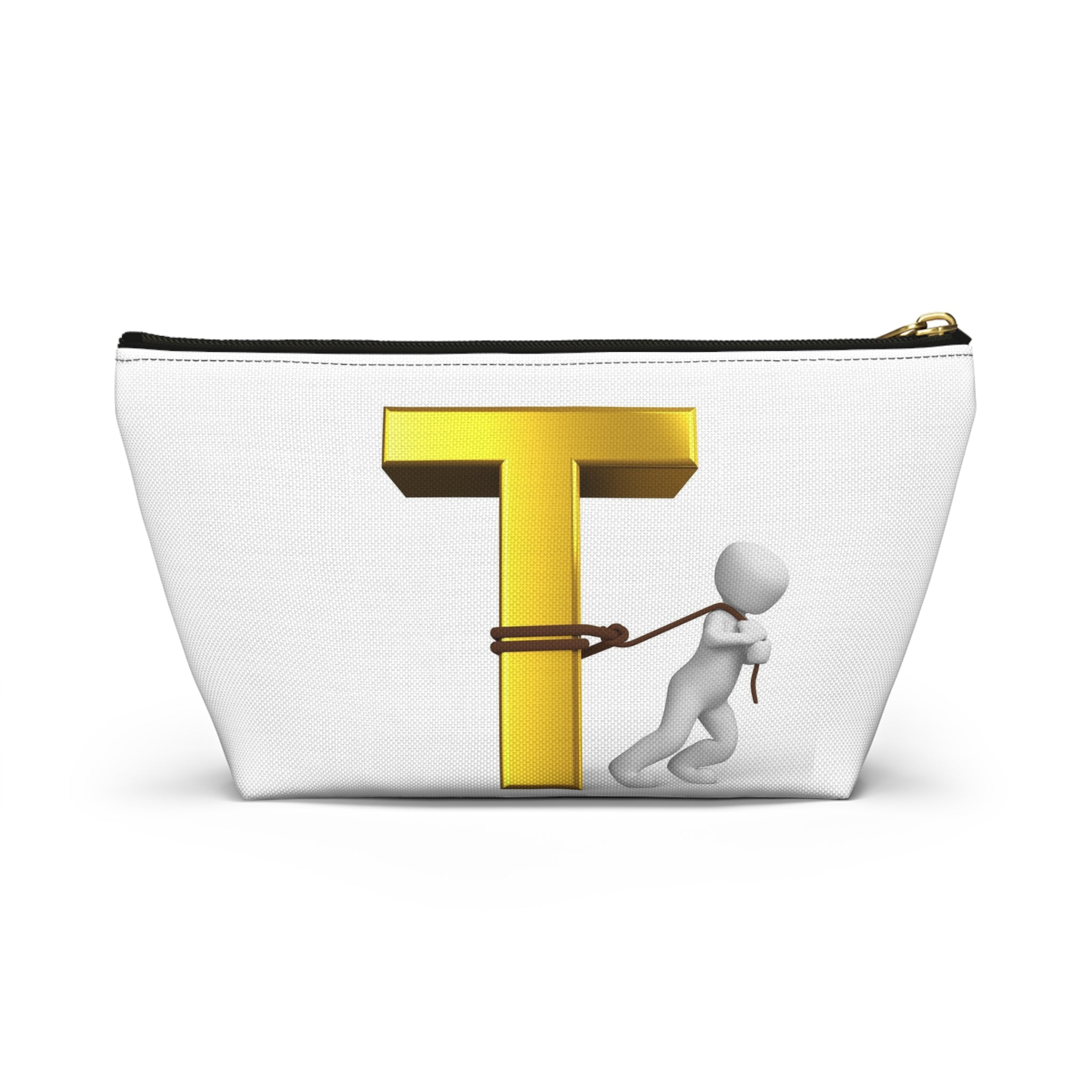 Gold Letter T with Person Pulling Rope Accessory Pouch