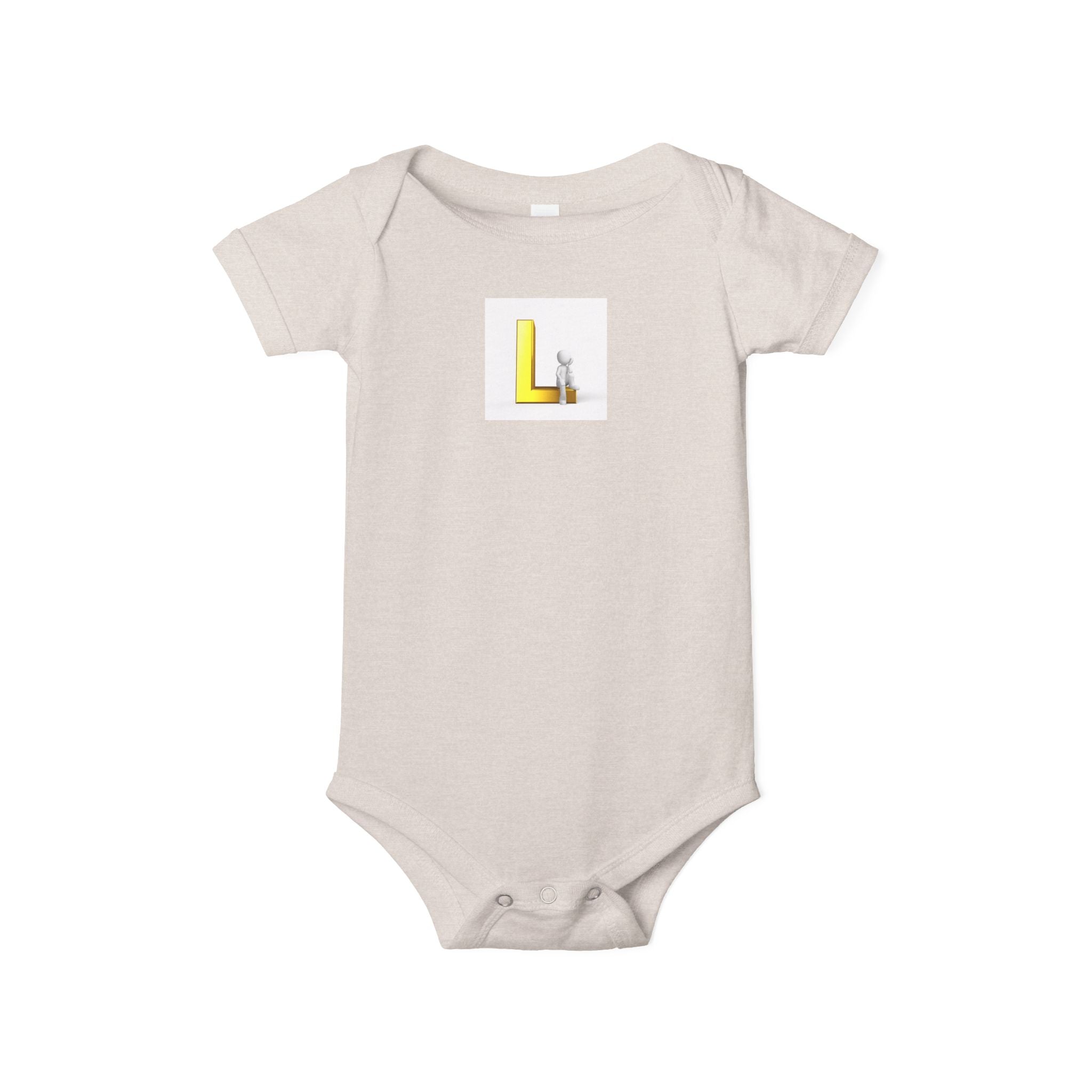 Body bébé lettre L jaune majuscule avec petit agneau