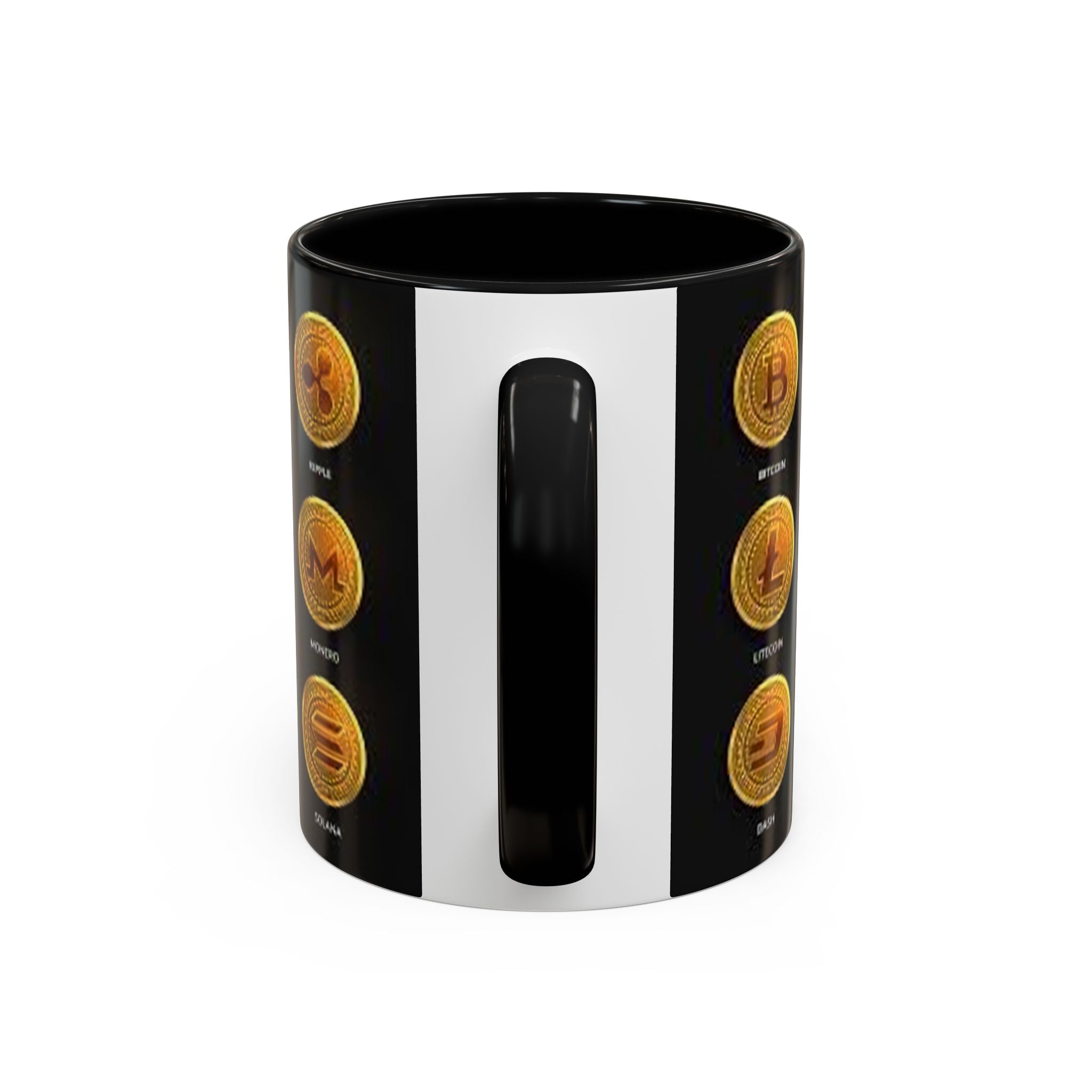 Cryptocurrency Coin Icons Accent Mug | Bitcoin Ethereum Litecoin Doge Coffee Mug