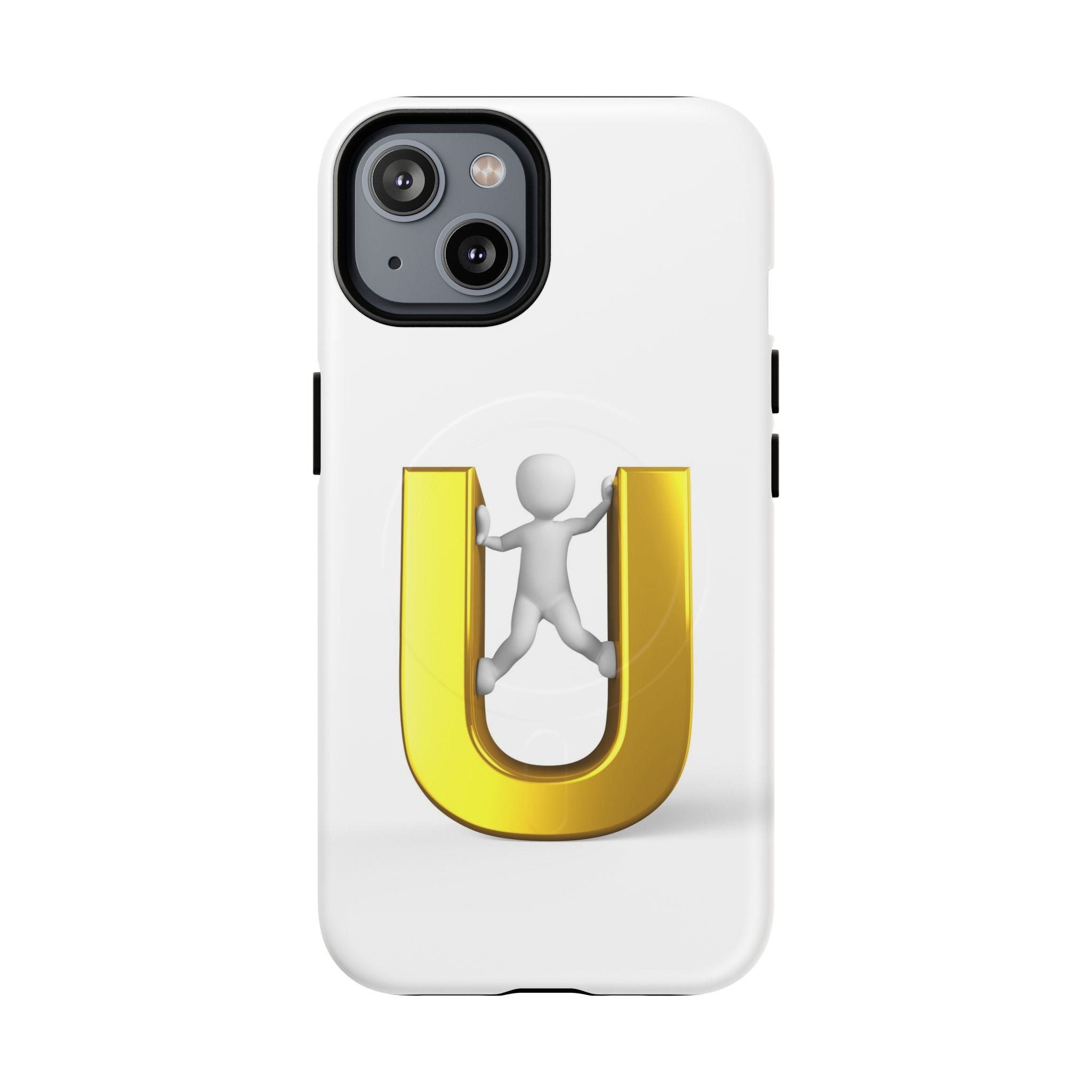 Coque de téléphone en 3D Dorée Lettre U avec Bonhomme Allumette | Coque Magnétique Robuste