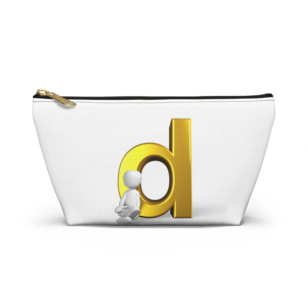 Gold Letter D with Sitting Figure Accessory Pouch | T-Bottom Zipper Pouch