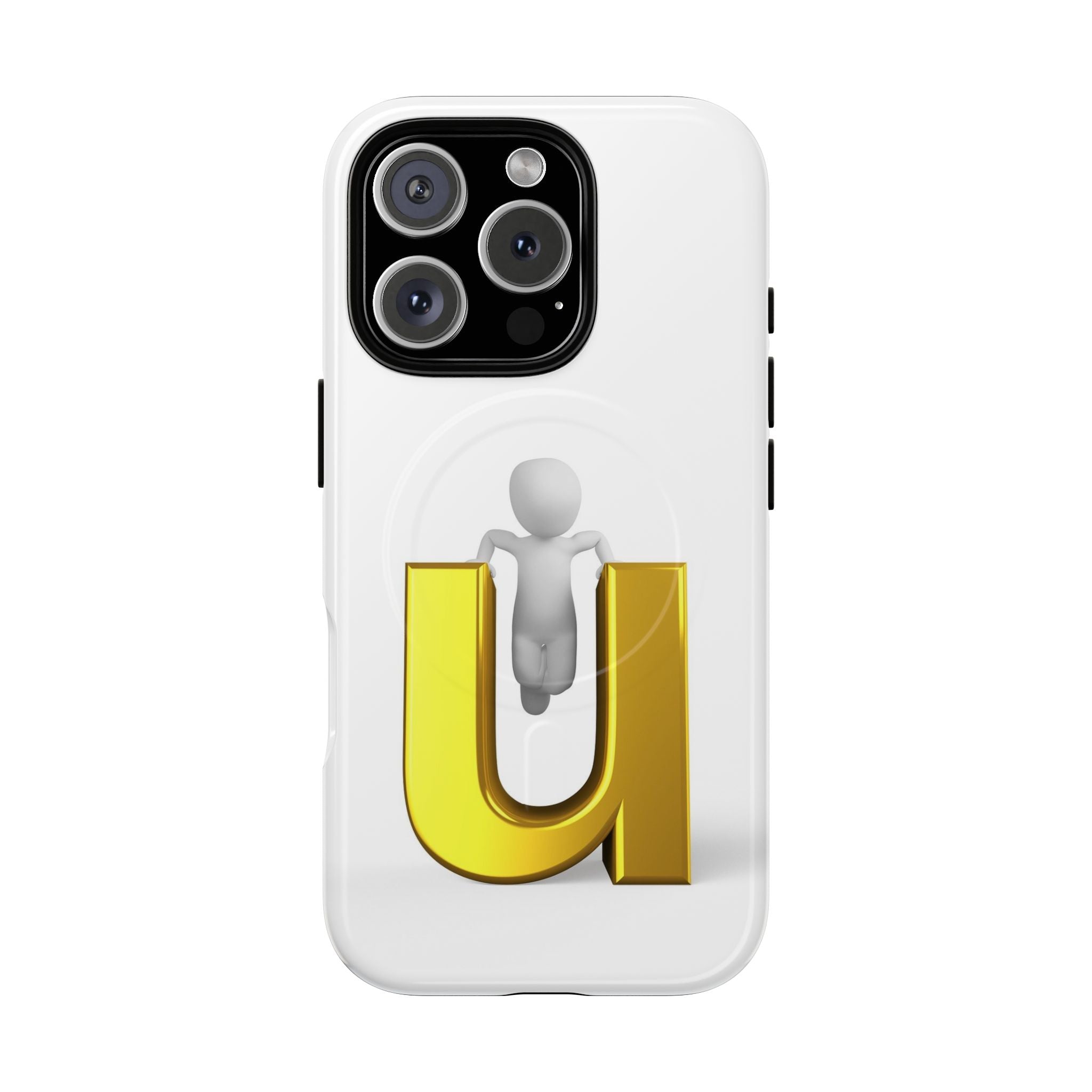 Coque de téléphone 3D Personnage avec Lettre U Dorée | Coque Magnétique Robuste