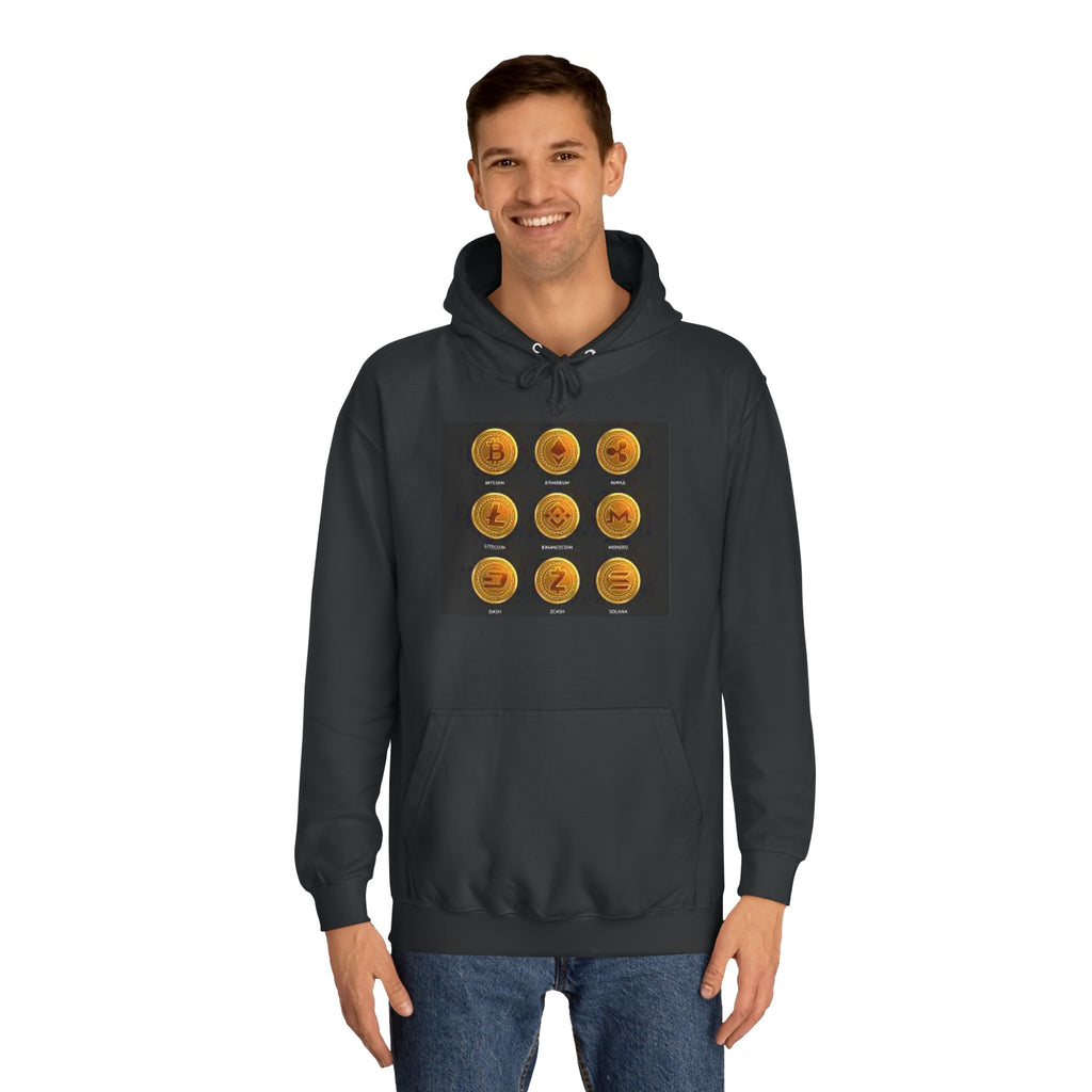 Crypto Coin Icons Hoodie | Bitcoin Ethereum Litecoin Ripple Doge Zcash Monero