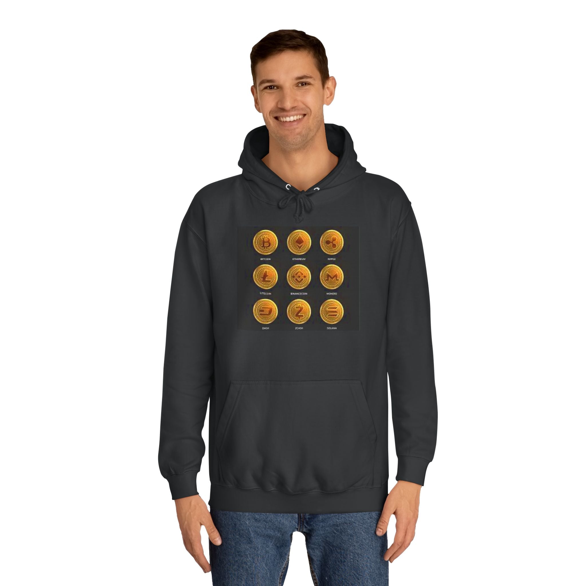 Crypto Coin Icons Hoodie | Bitcoin Ethereum Litecoin Ripple Doge Zcash Monero
