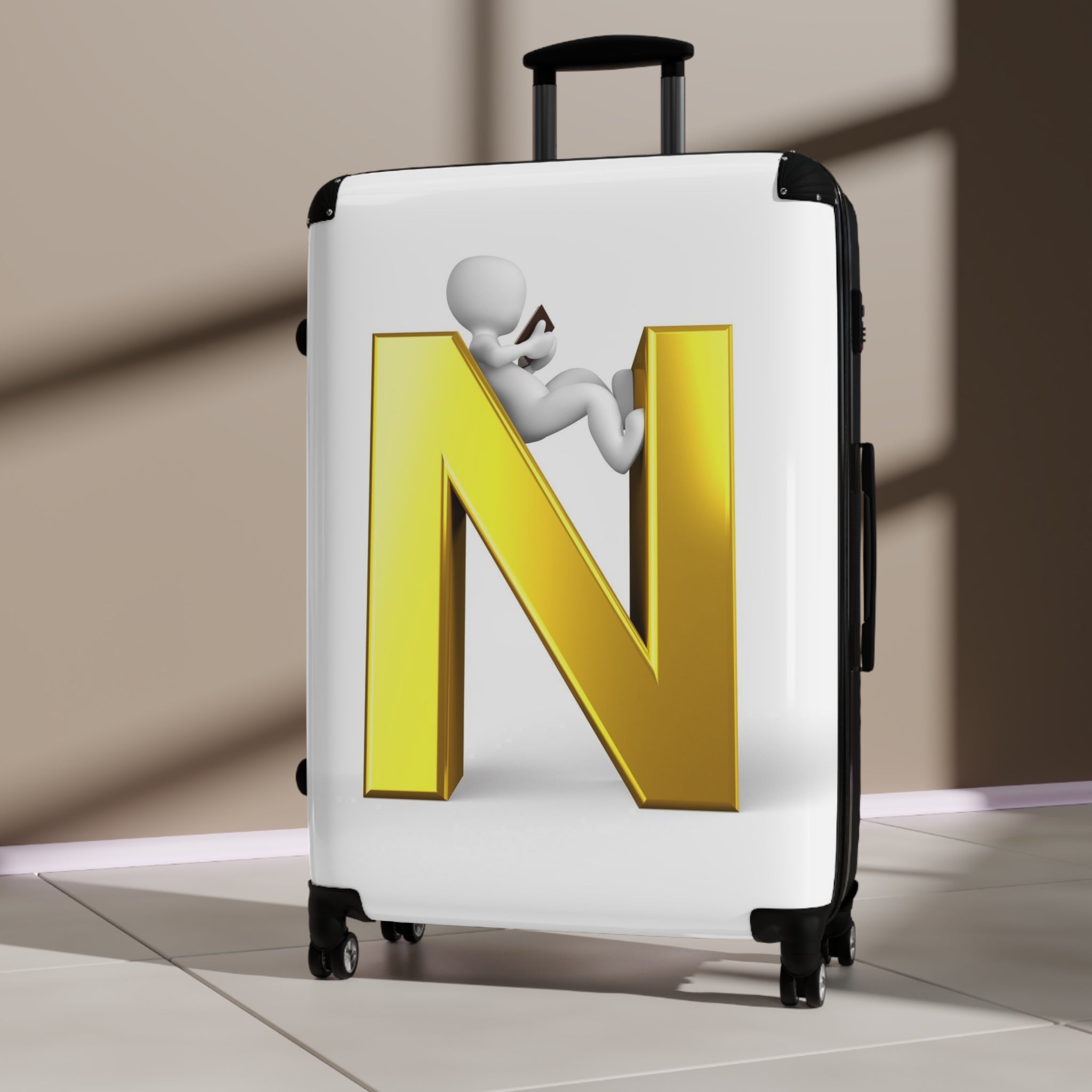 Golden Letter N Luggage Suitcase | Initial Monogram Travel Case