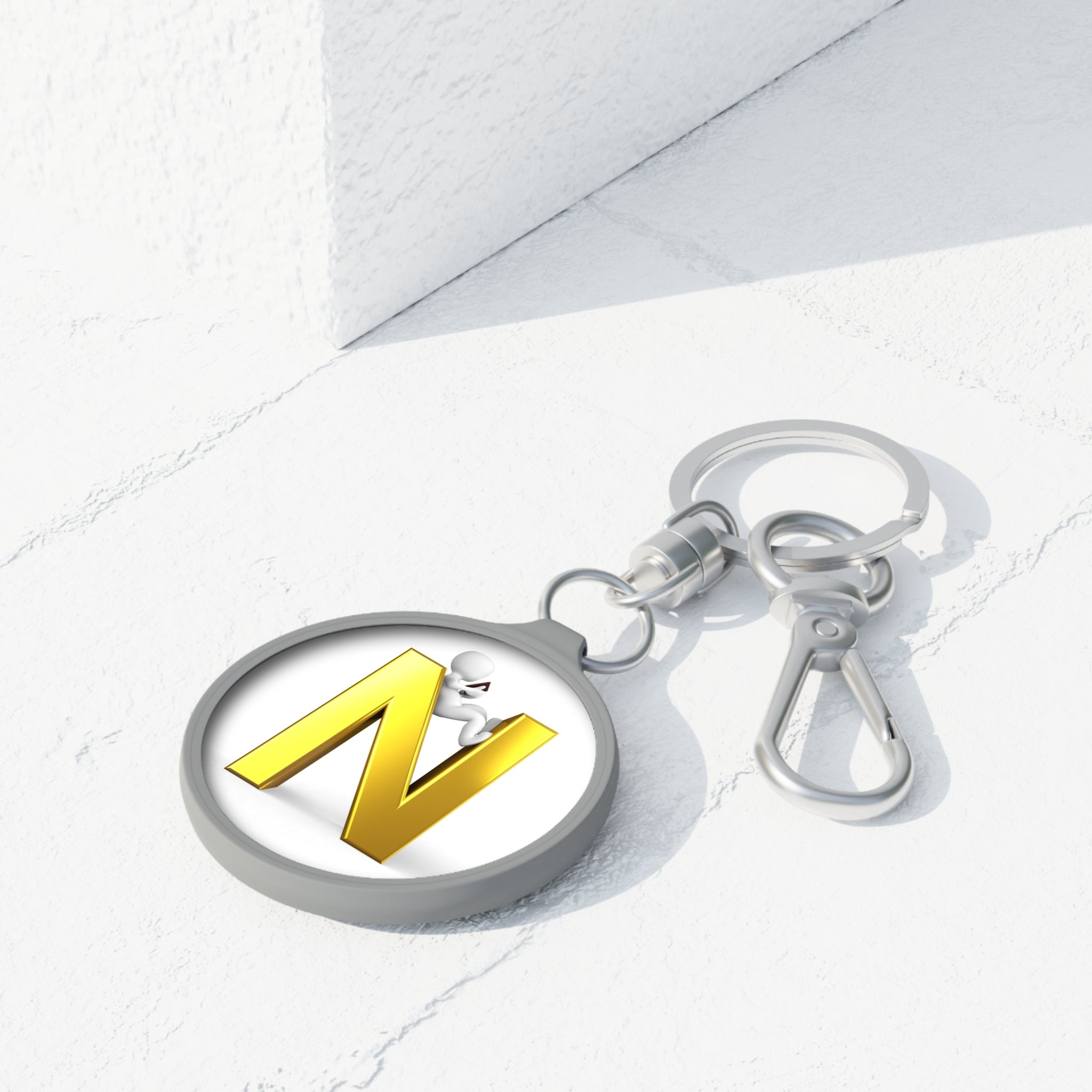 Gold Letter N with 3D Figure Keyring Tag | Initial Keychain