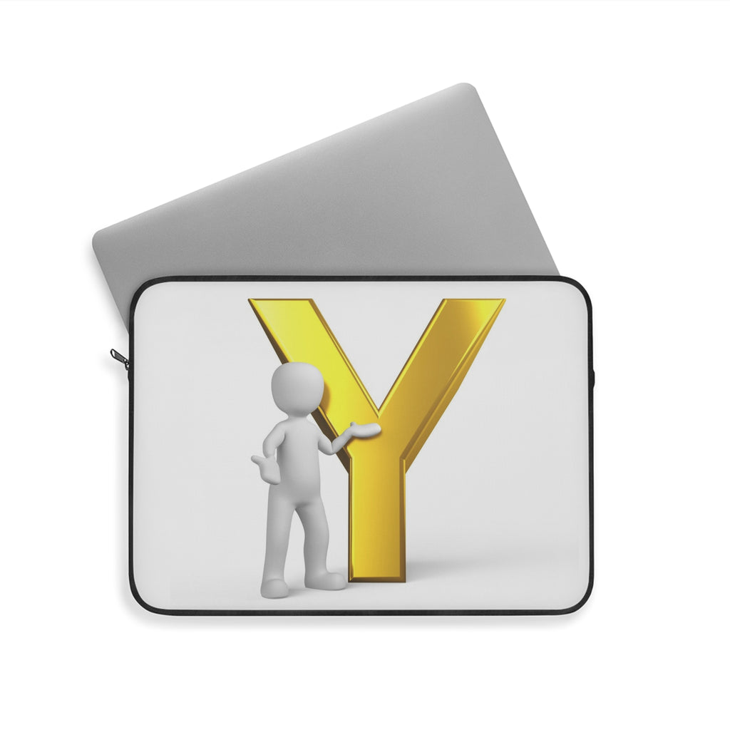 3D Figure with Gold Letter Y Laptop Sleeve | Initial Monogram