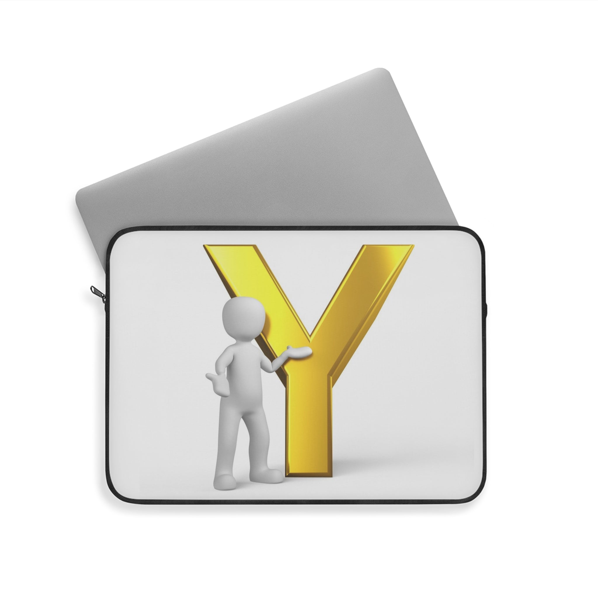 3D Figure with Gold Letter Y Laptop Sleeve | Initial Monogram