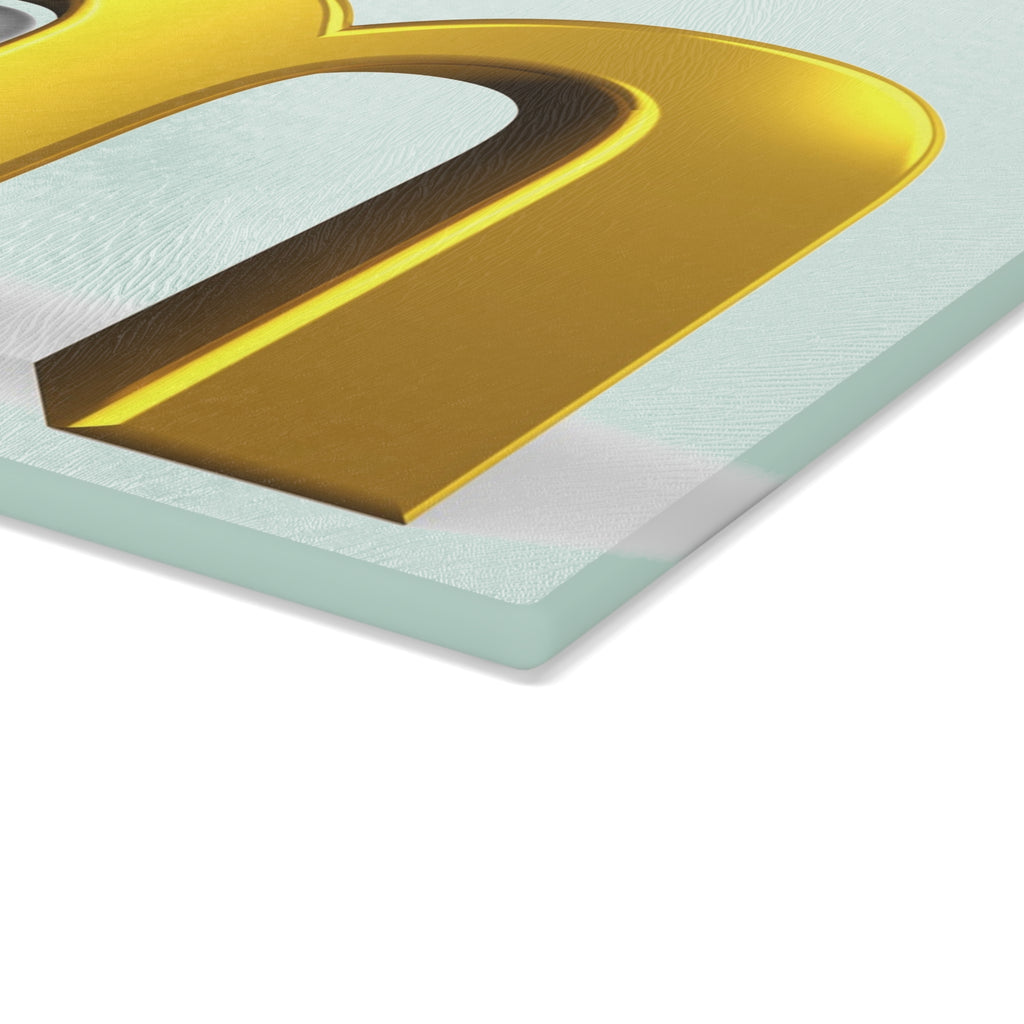 Gold Letter M with 3D Figure Glass Cutting Board | Monogram Kitchen Decor