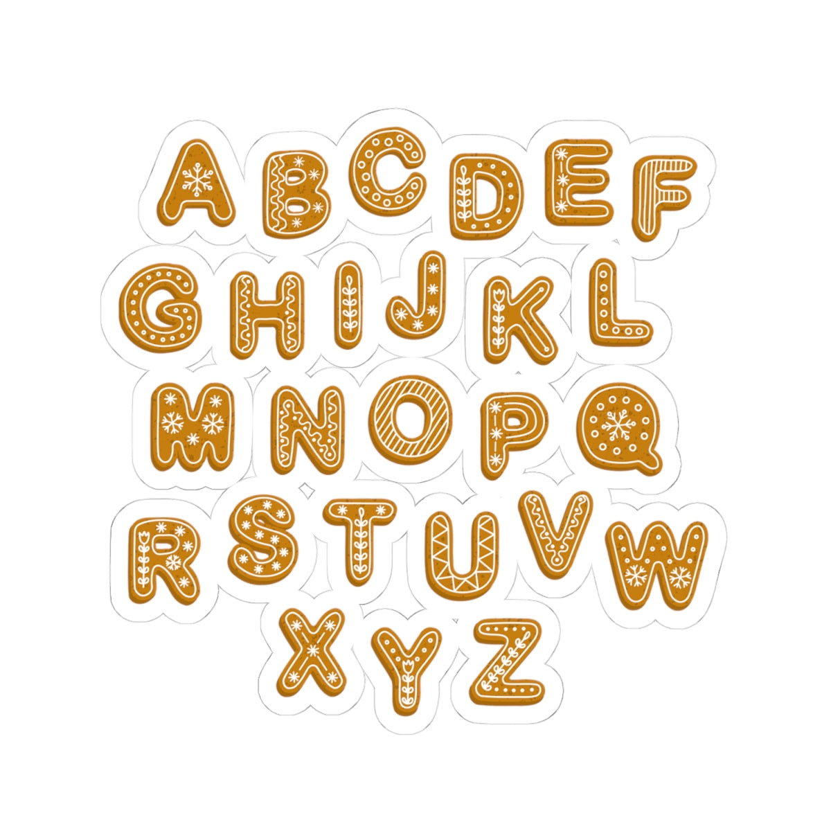 Feuille d'autocollants alphabet pain d'épices découpés à l'emporte-pièce | Autocollants lettres en forme de biscuits