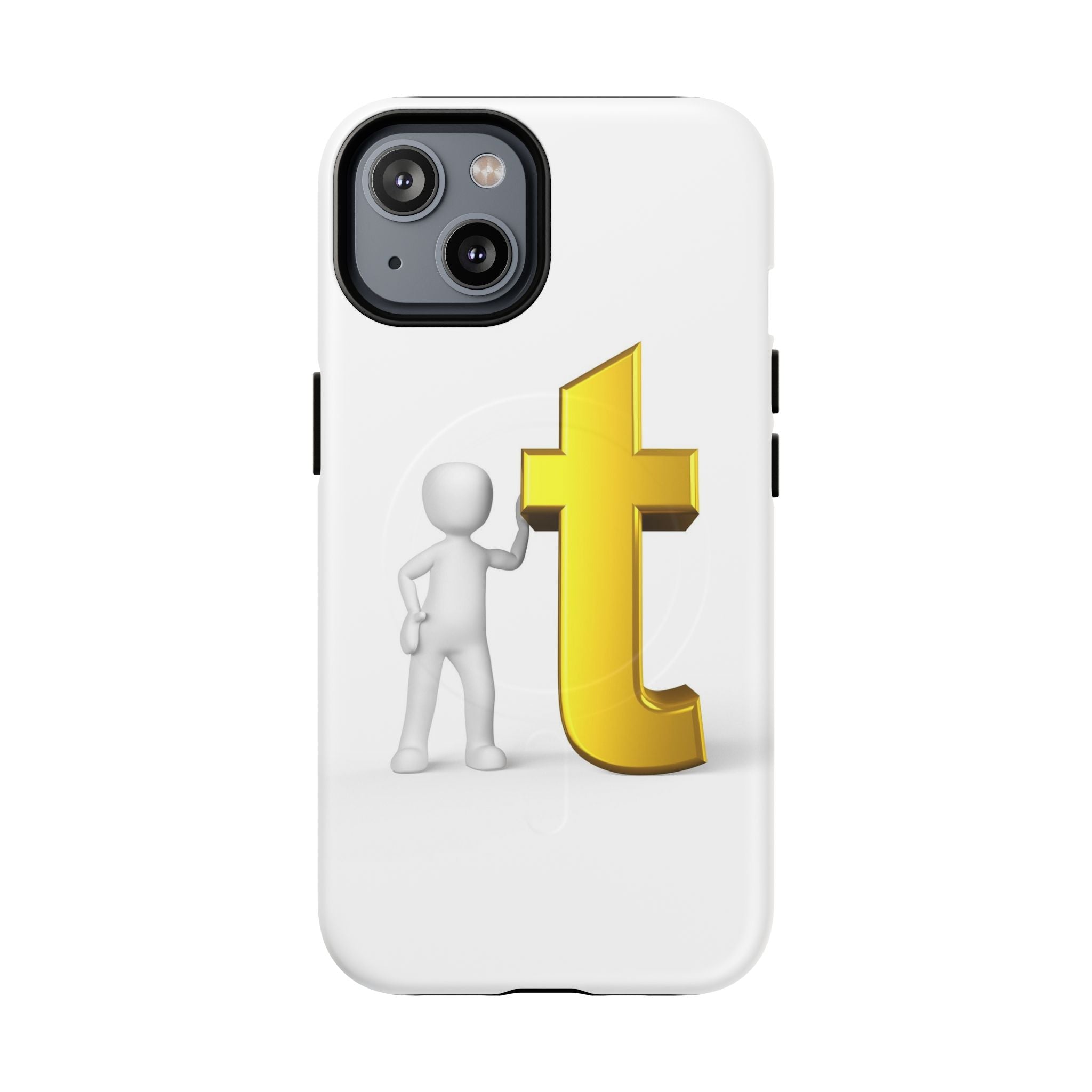 Coque de téléphone 3D Personnage appuyé sur une lettre T dorée | Coque magnétique robuste